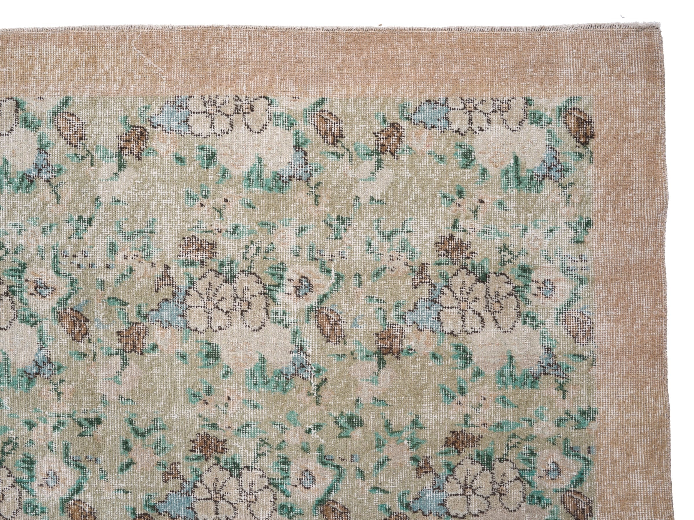 Turkish Isparta area rug in celadon and taupe, view 8 of 10