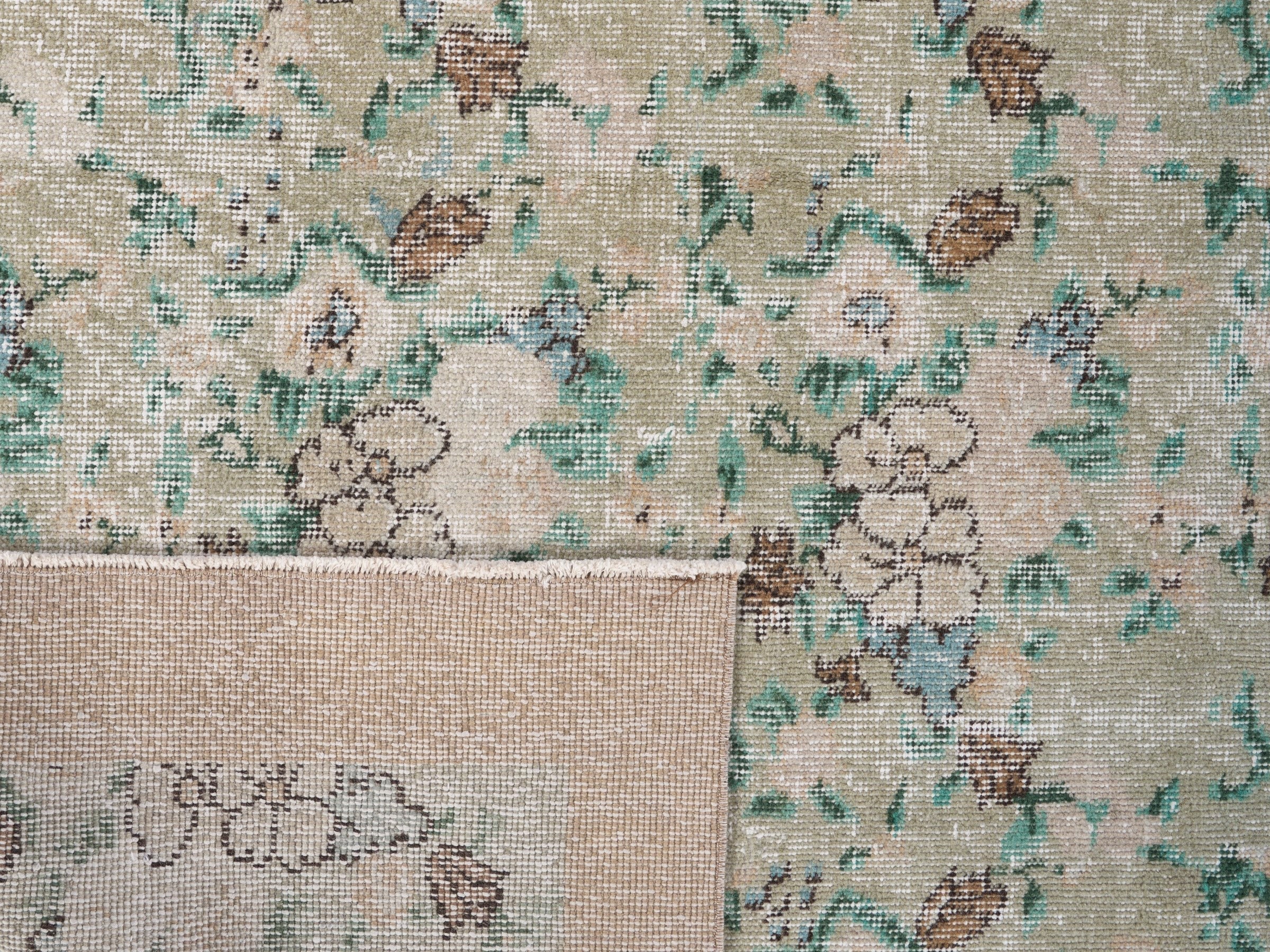 Turkish Isparta area rug in celadon and taupe, view 10 of 10