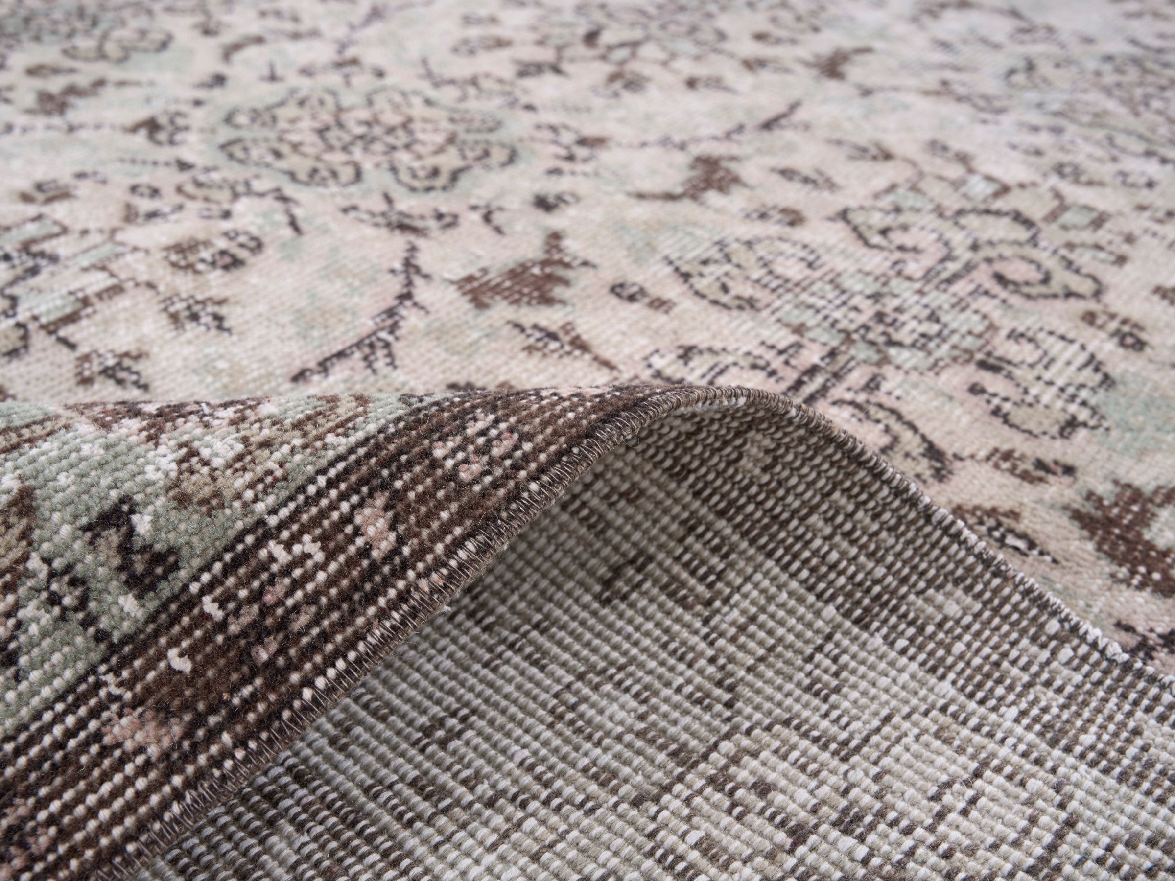 Turkish Isparta area rug in cream and greige, view 9 of 10