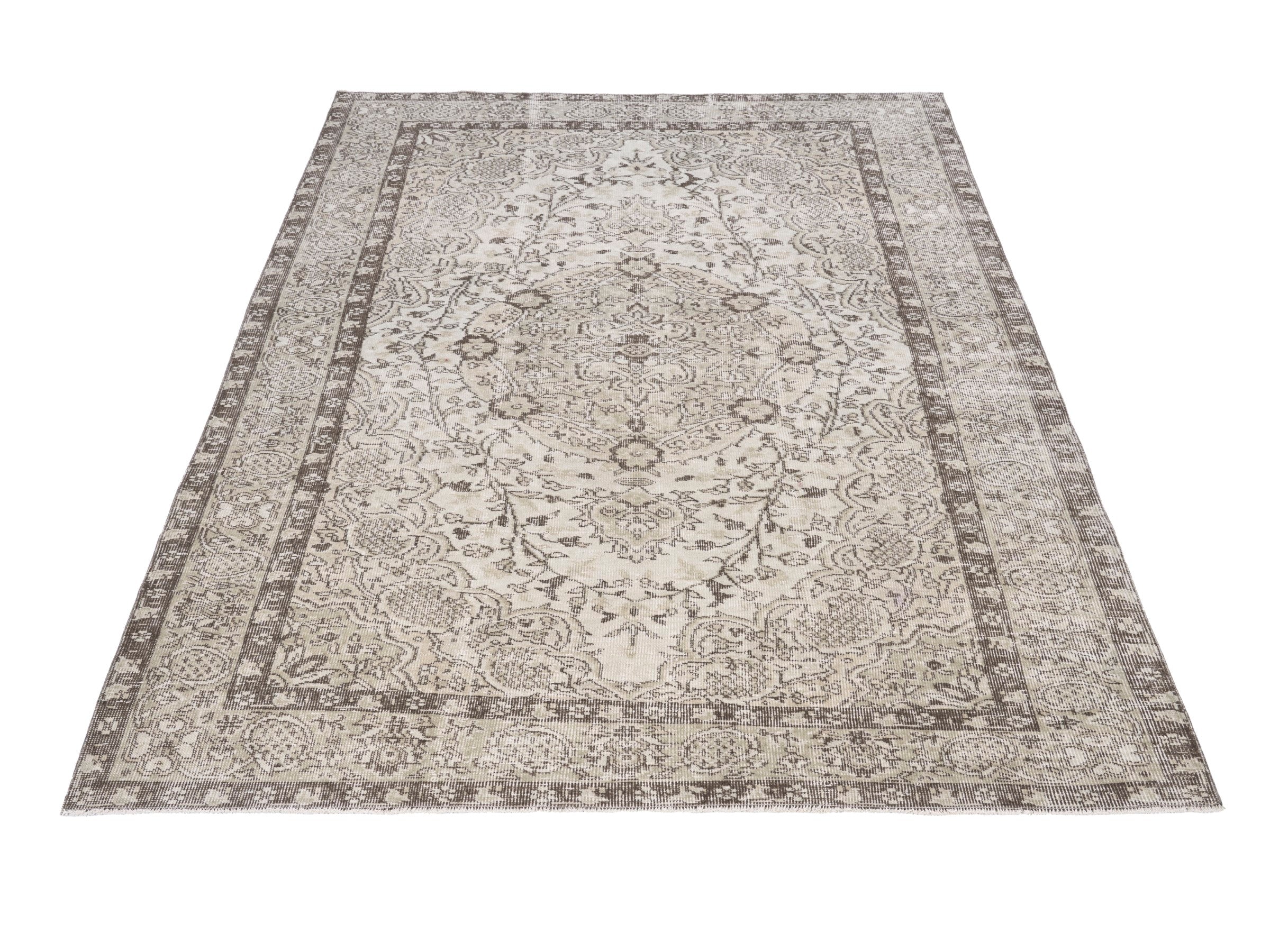 Turkish Isparta area rug in cream and taupe, view 2 of 10