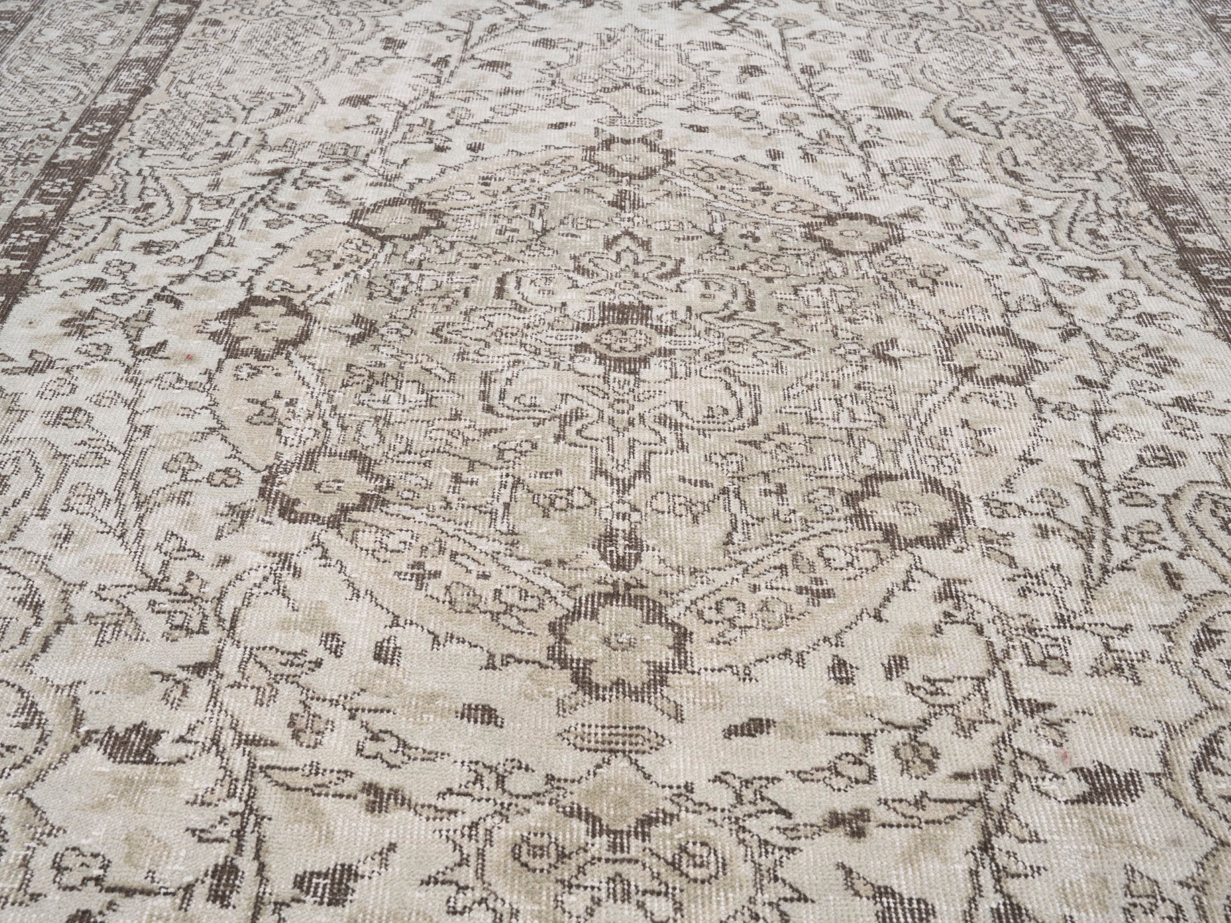 Turkish Isparta area rug in cream and taupe, view 4 of 10
