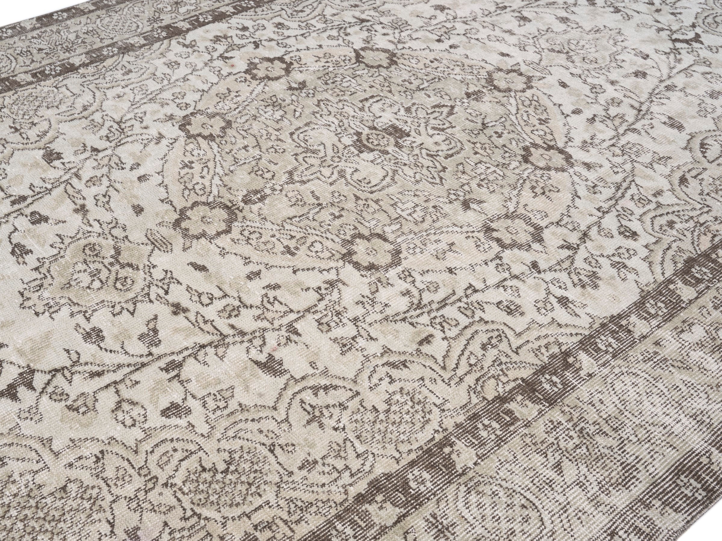 Turkish Isparta area rug in cream and taupe, view 5 of 10