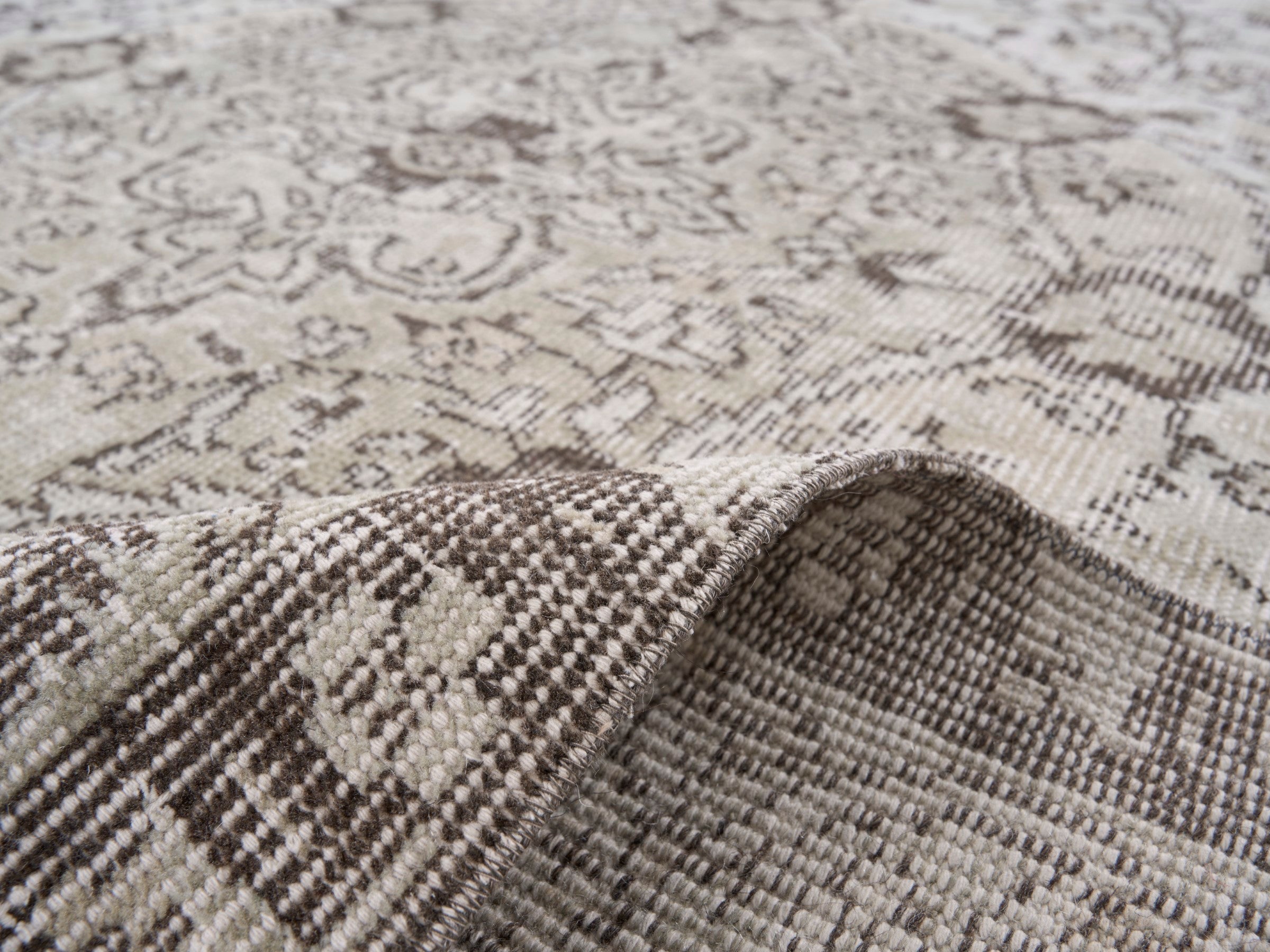 Turkish Isparta area rug in cream and taupe, view 9 of 10