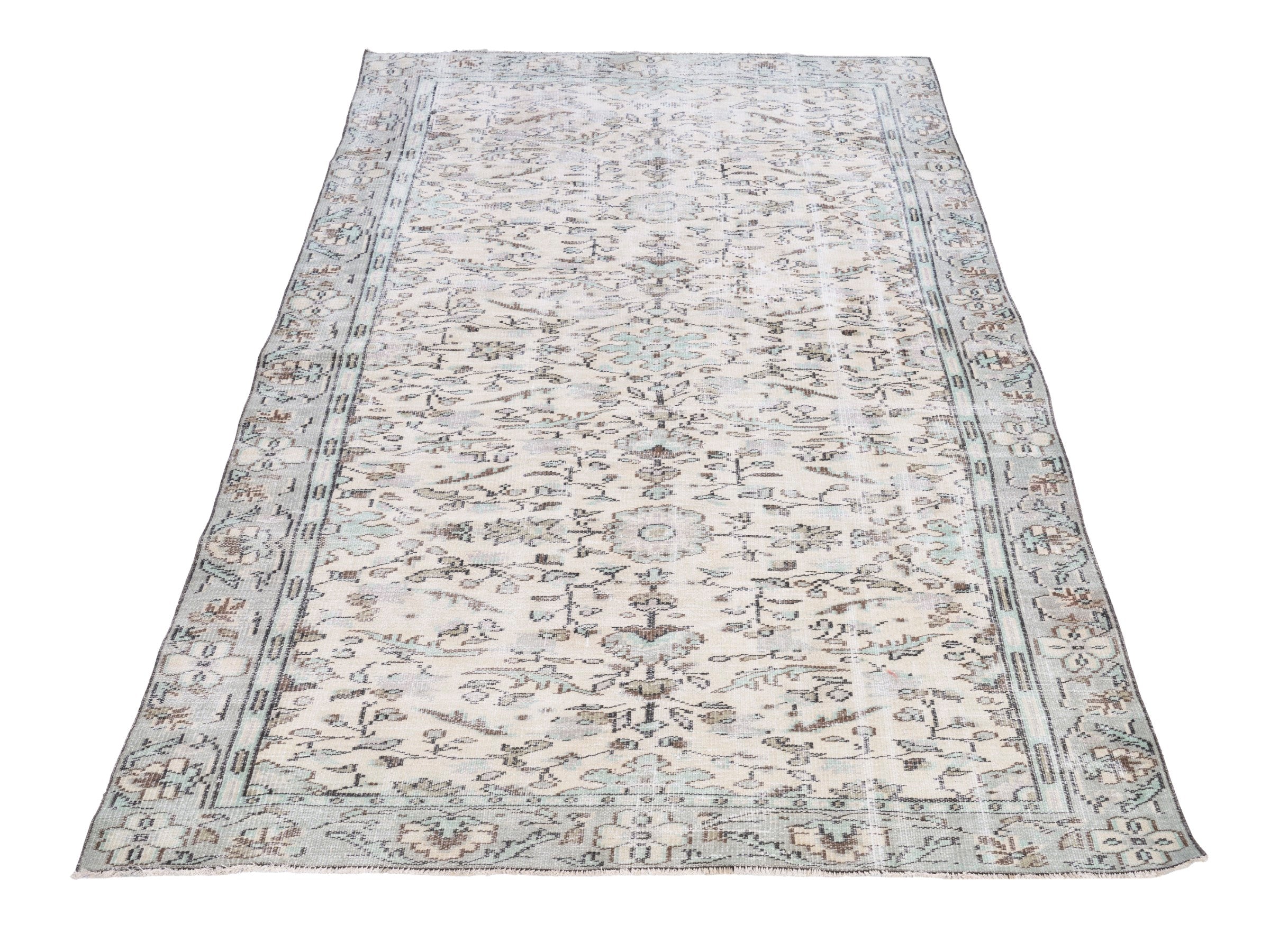 Turkish Manisa area rug in ivory and greige, view 2 of 10