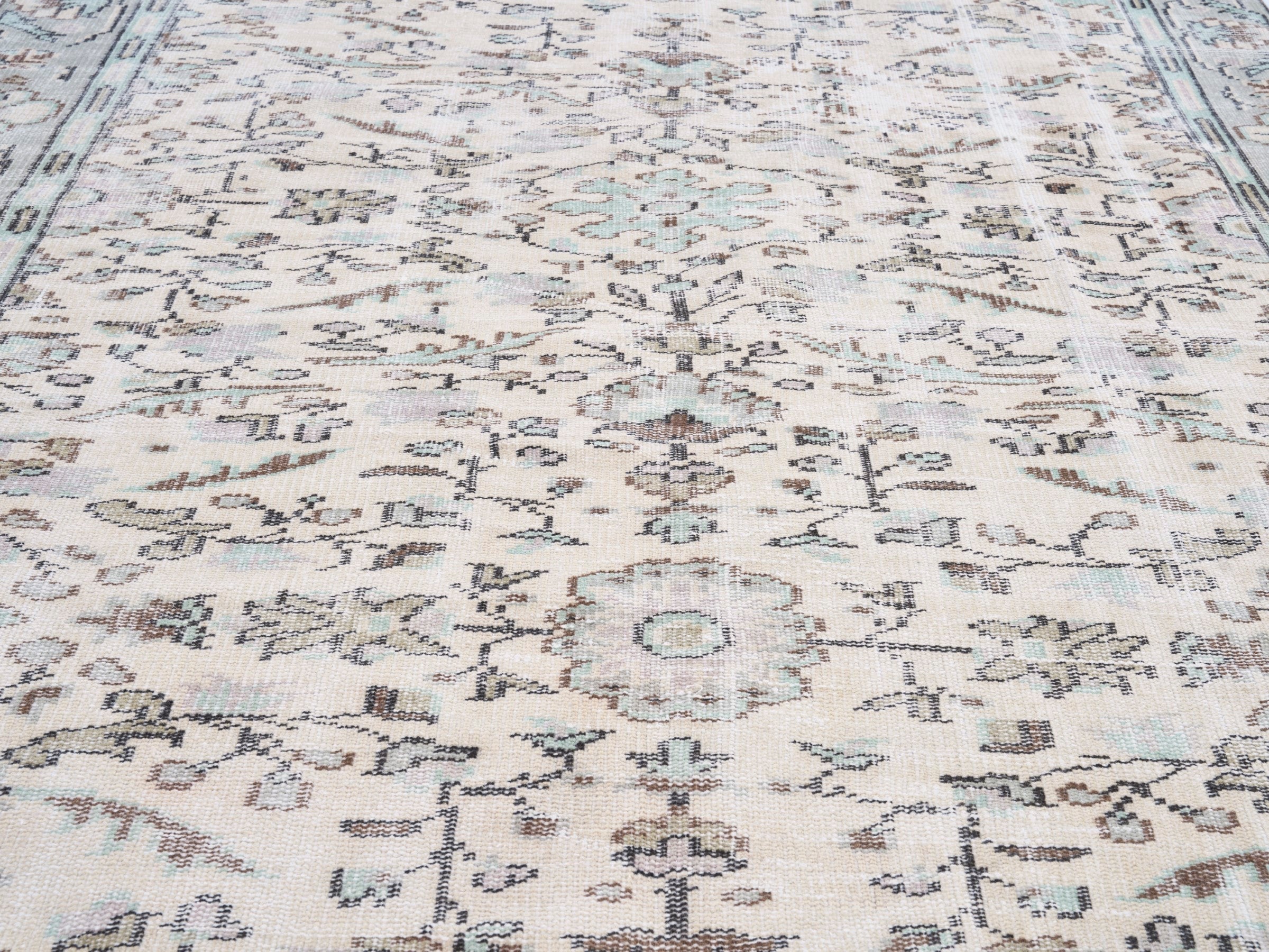 Turkish Manisa area rug in ivory and greige, view 4 of 10
