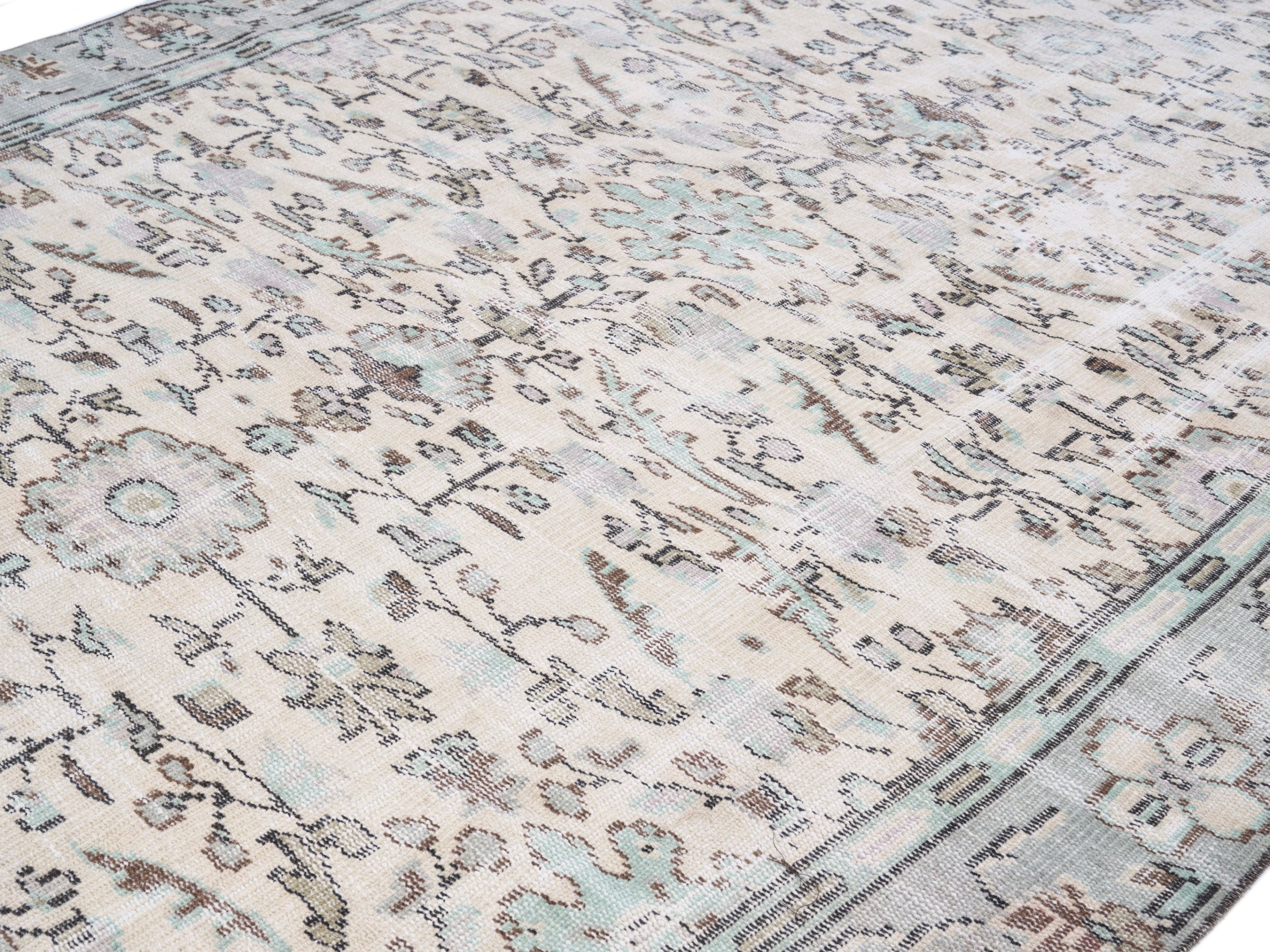 Turkish Manisa area rug in ivory and greige, view 5 of 10