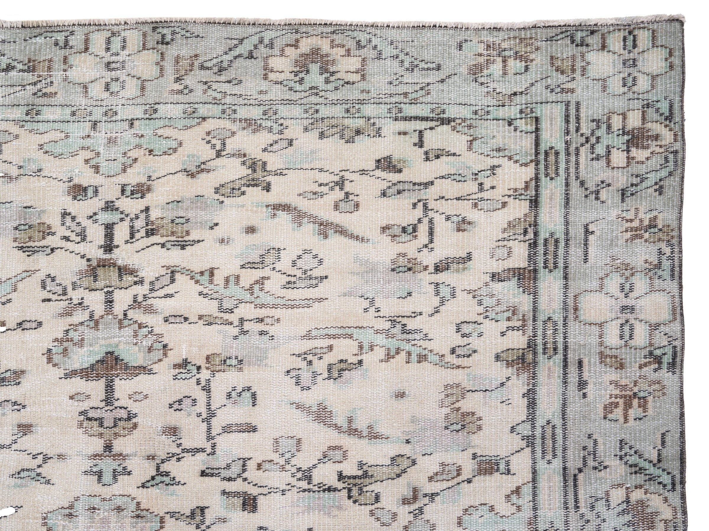 Turkish Manisa area rug in ivory and greige, view 8 of 10
