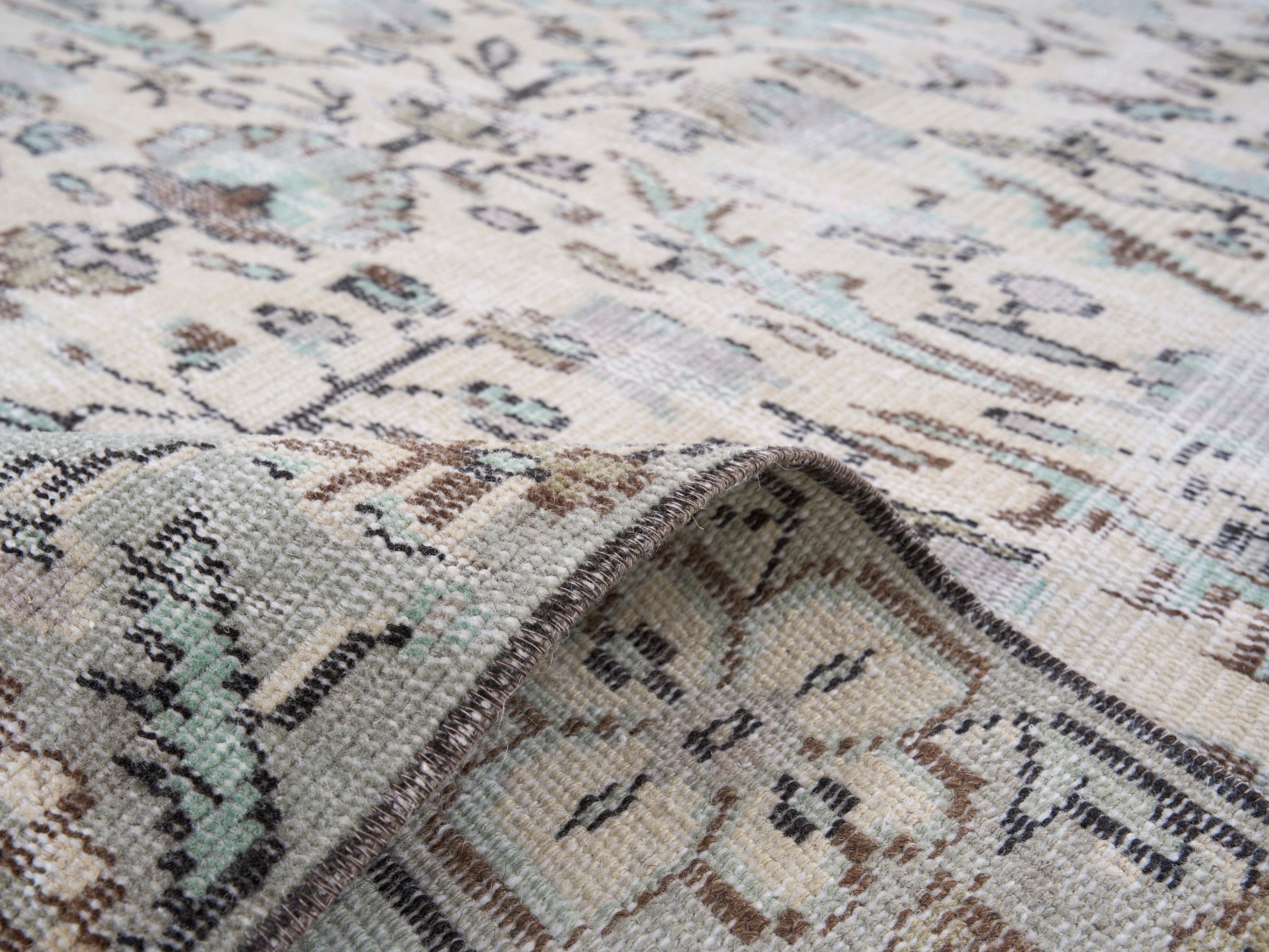 Turkish Manisa area rug in ivory and greige, view 9 of 10