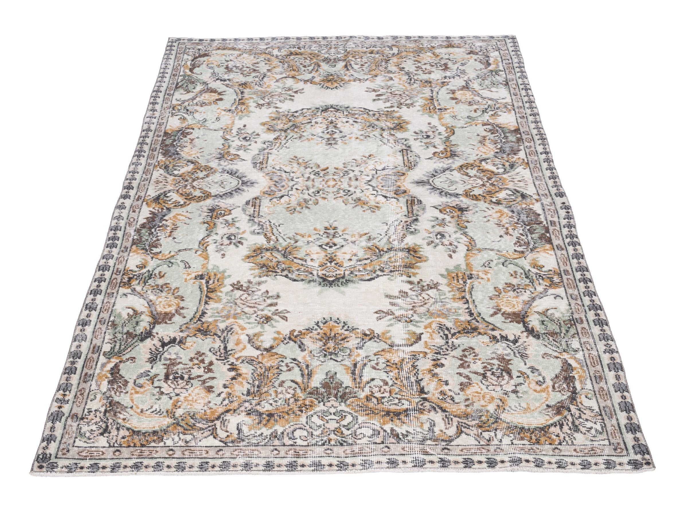 Turkish Isparta area rug in cream and antique gold, view 2 of 10