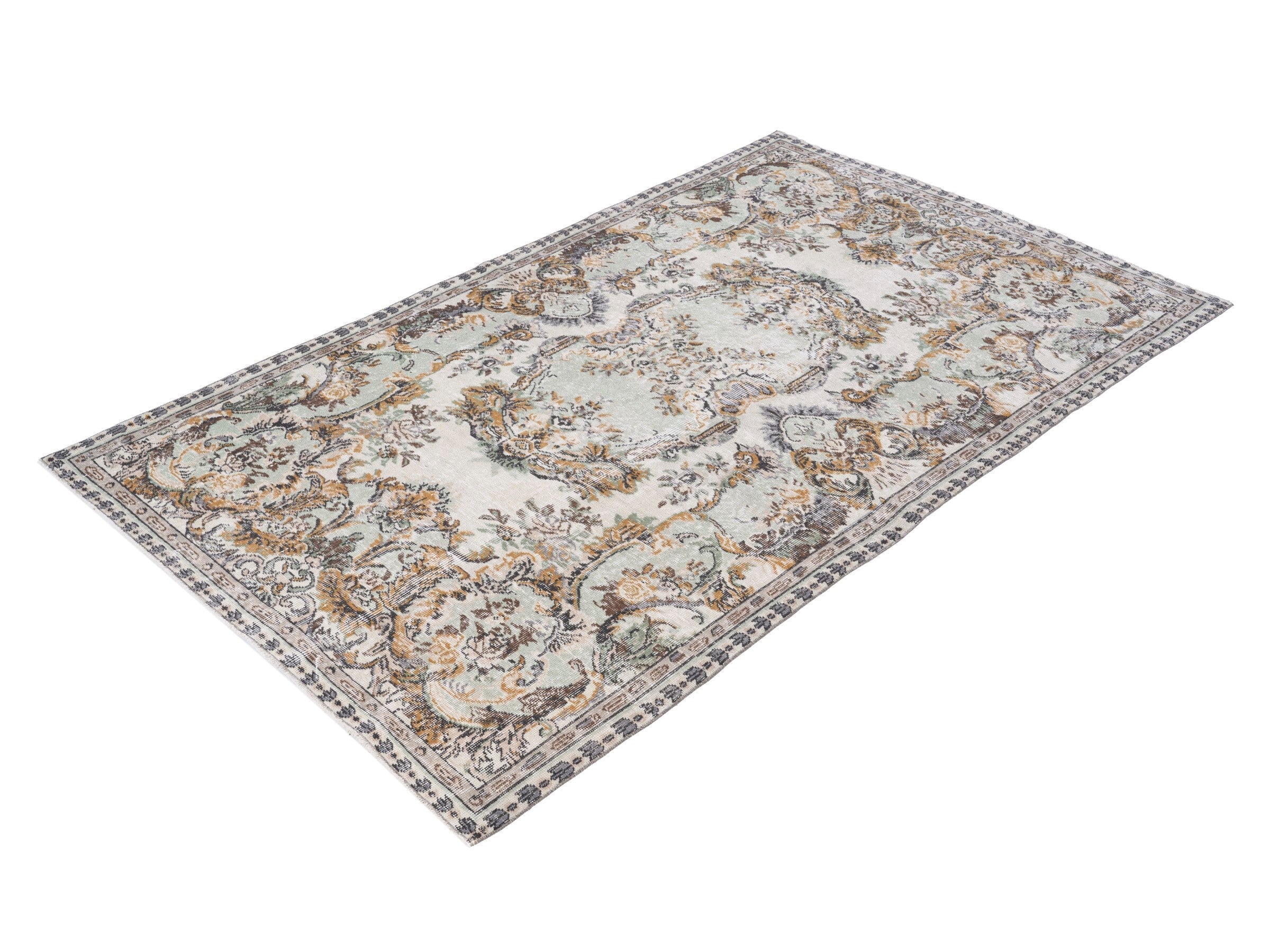 Turkish Isparta area rug in cream and antique gold, view 3 of 10