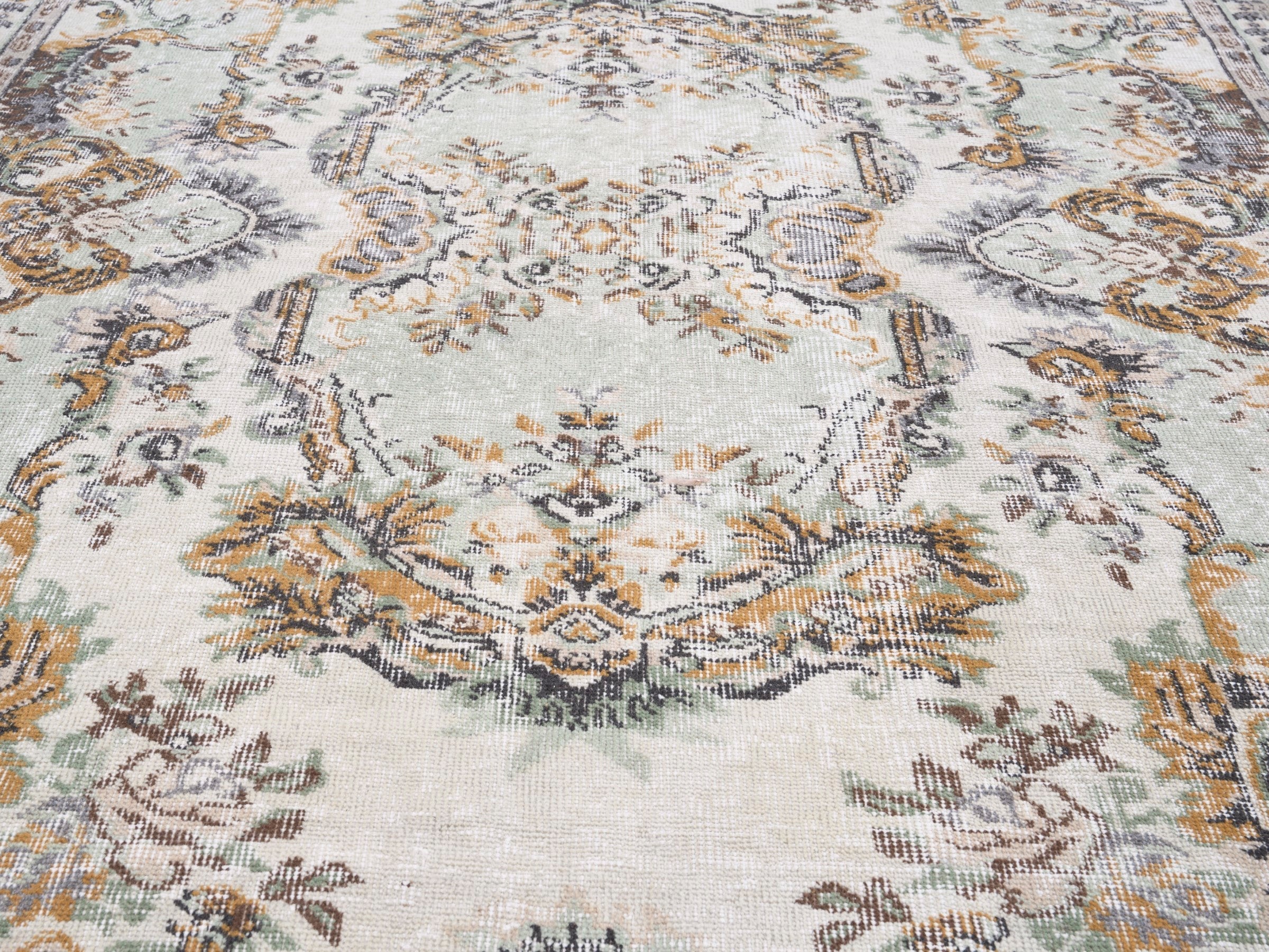 Turkish Isparta area rug in cream and antique gold, view 4 of 10