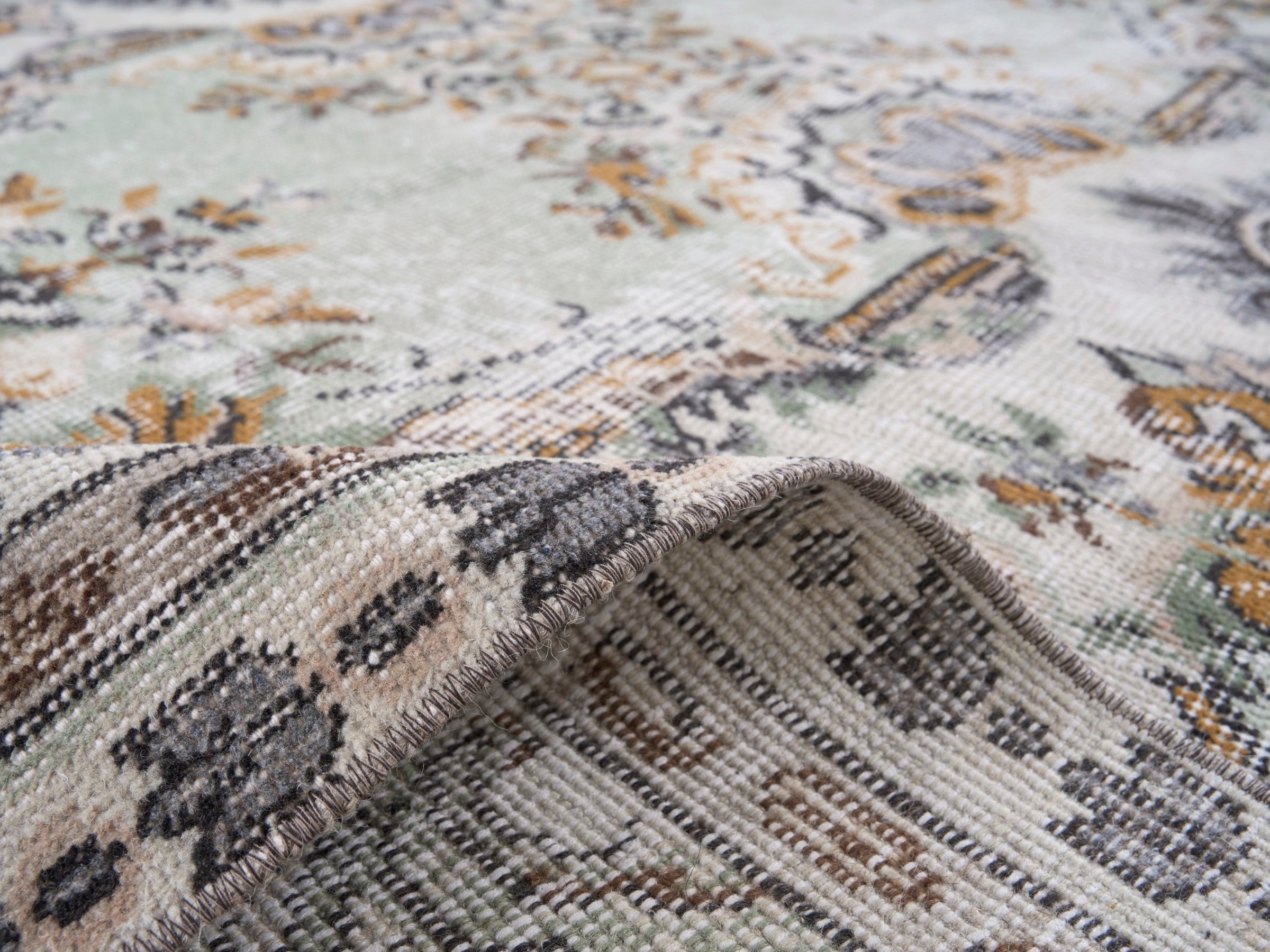 Turkish Isparta area rug in cream and antique gold, view 9 of 10