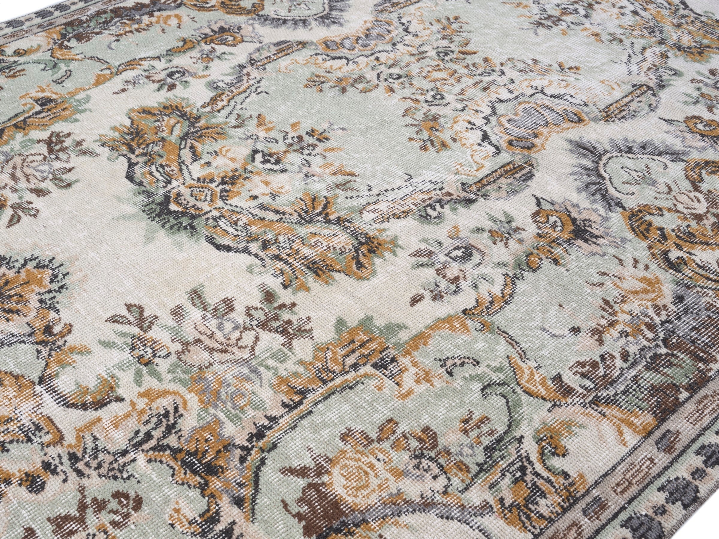 Turkish Isparta area rug in cream and antique gold, view 5 of 10