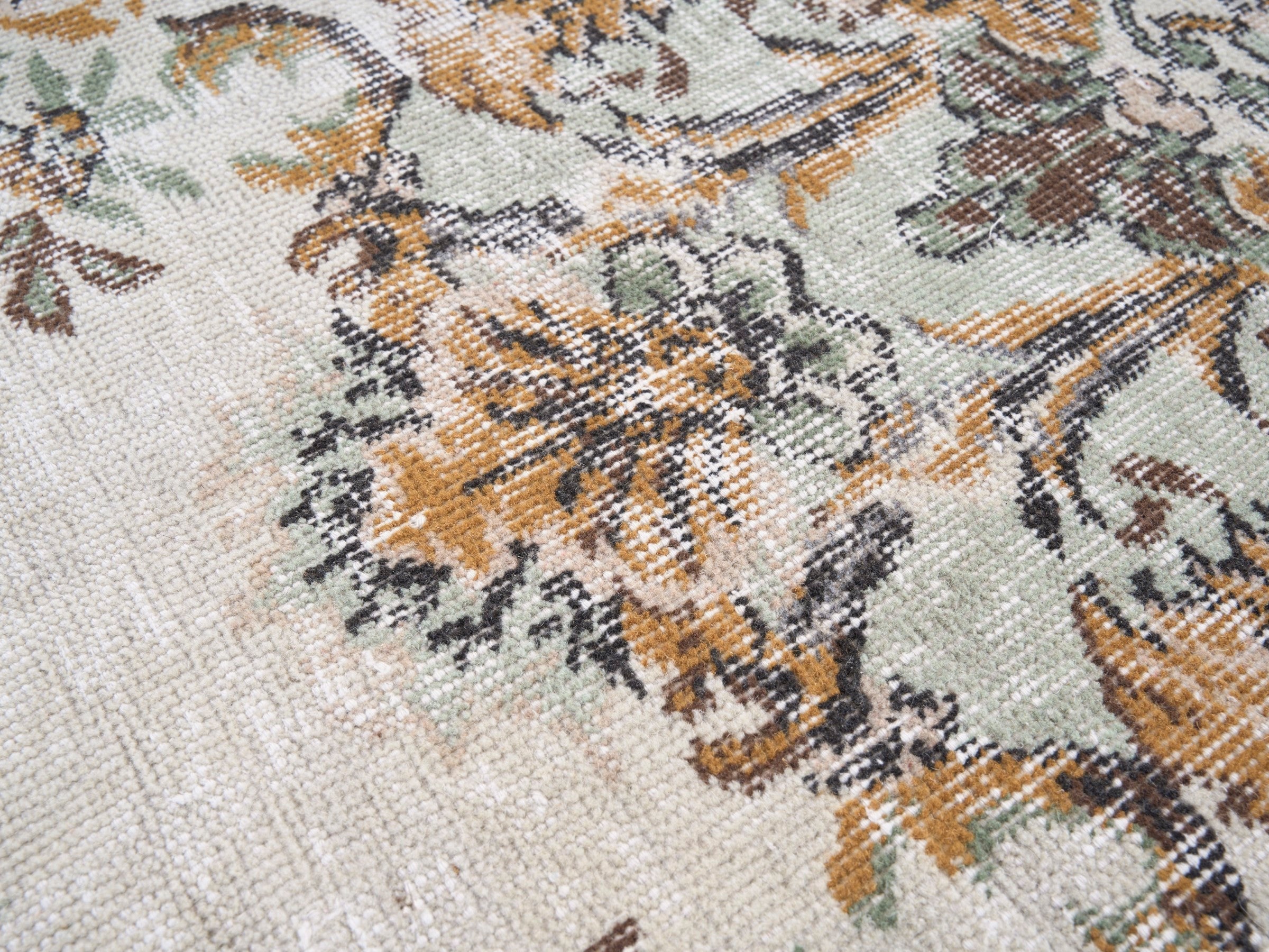 Turkish Isparta area rug in cream and antique gold, view 7 of 10