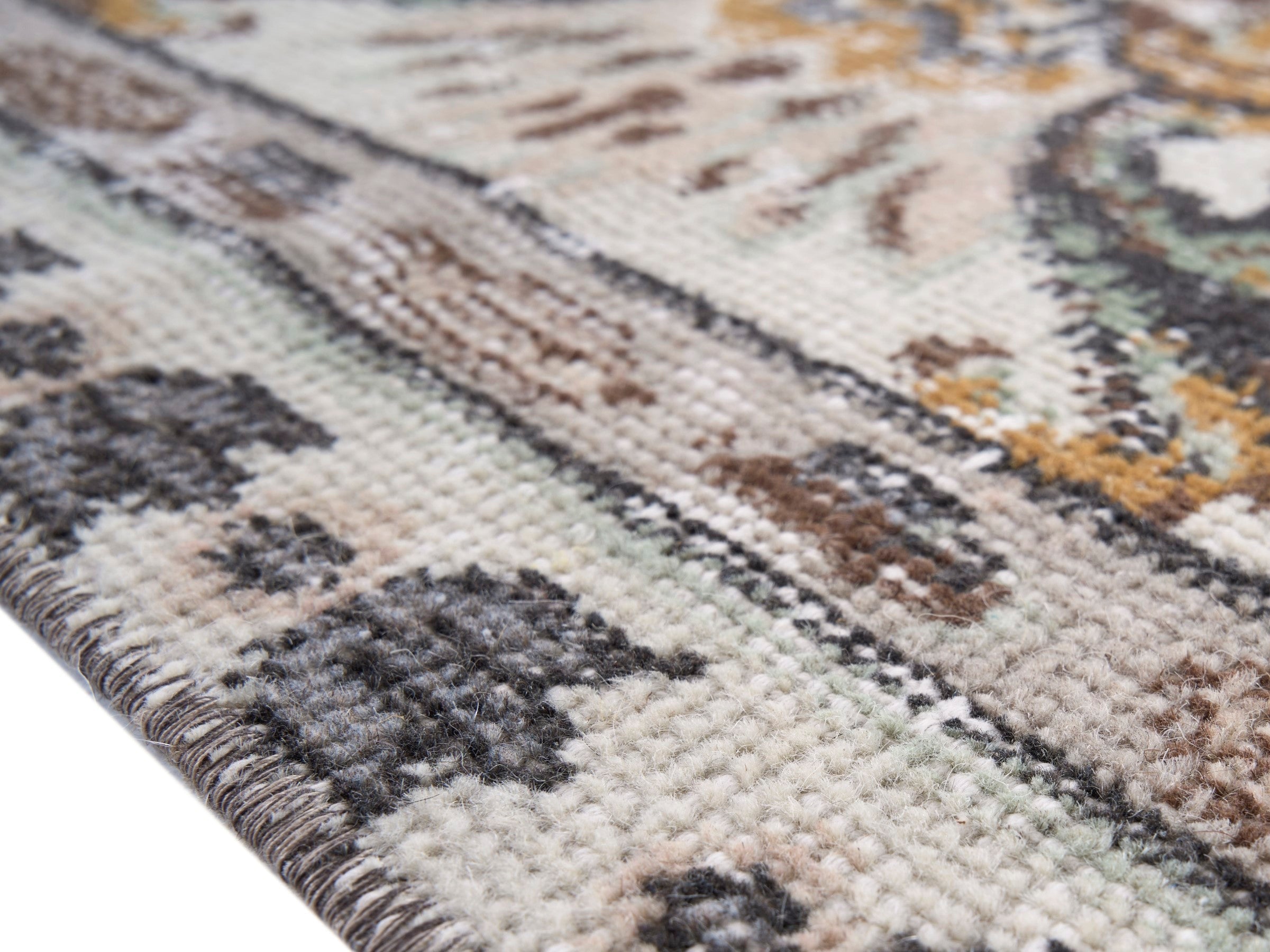 Turkish Isparta area rug in cream and antique gold, view 6 of 10