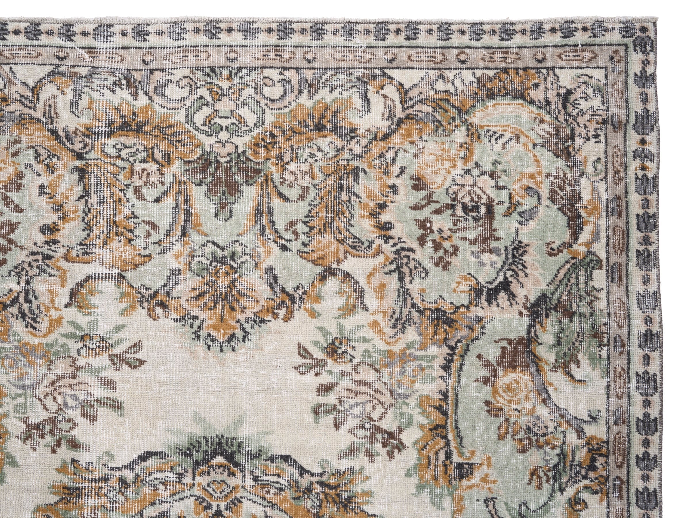 Turkish Isparta area rug in cream and antique gold, view 8 of 10
