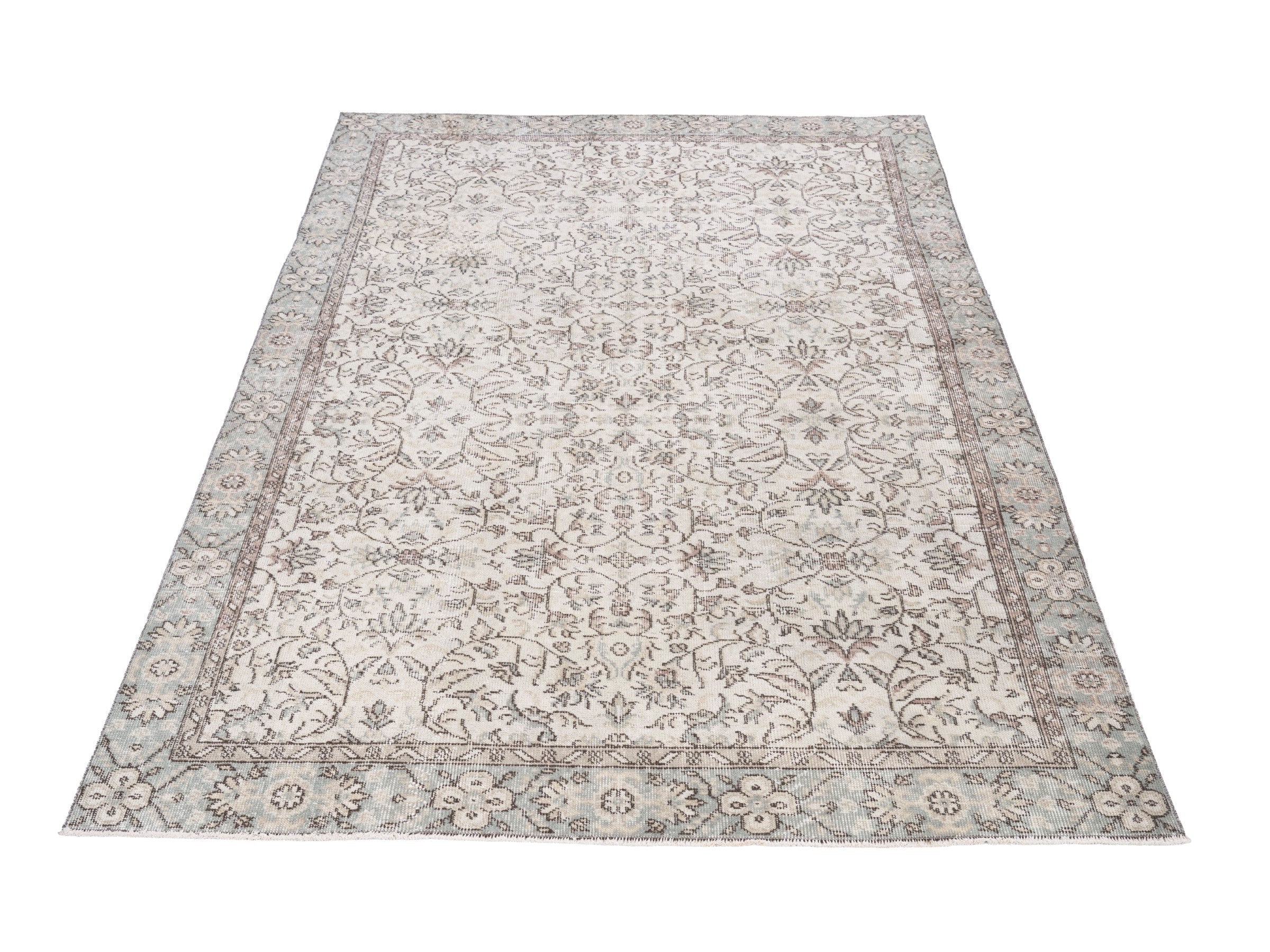 Turkish Isparta area rug in cream and greige, view 2 of 10