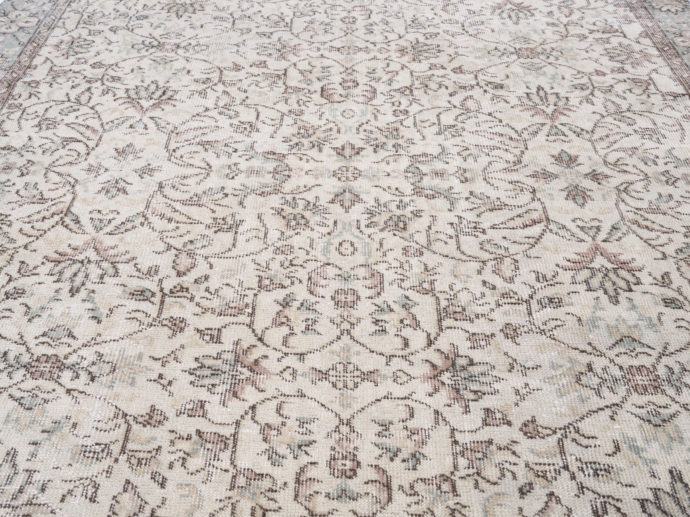 Turkish Isparta area rug in cream and greige, view 4 of 10