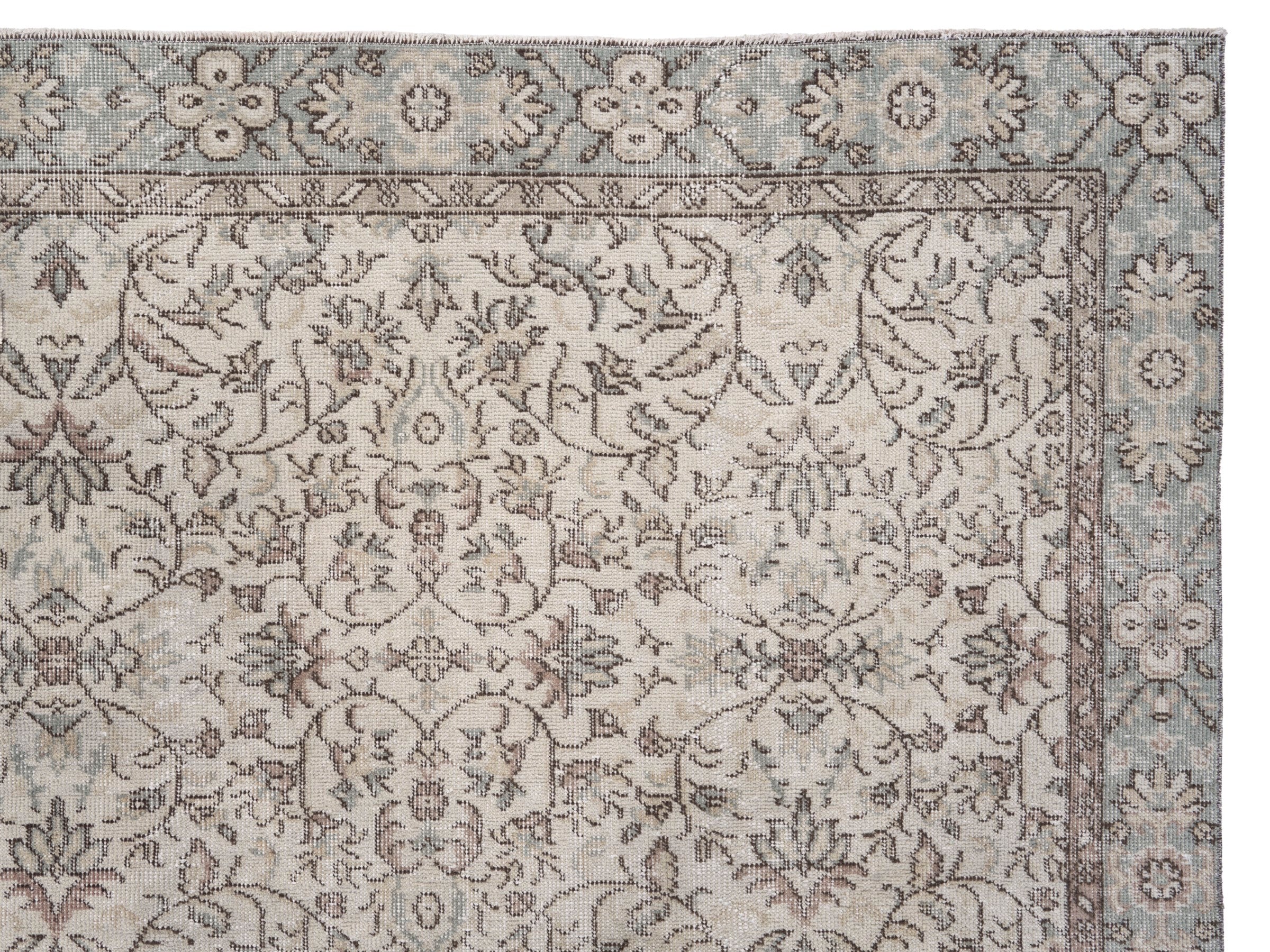 Turkish Isparta area rug in cream and greige, view 8 of 10