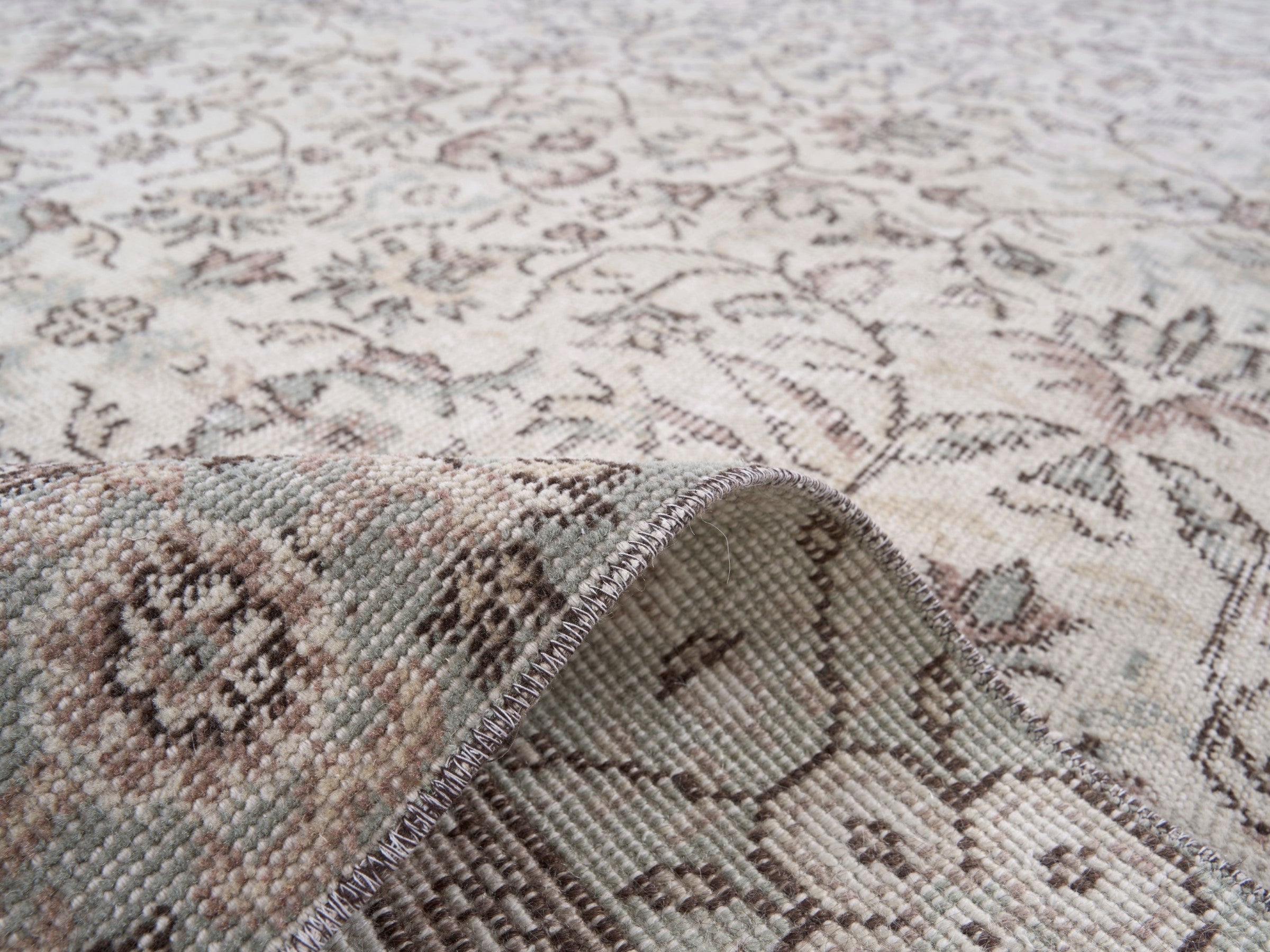 Turkish Isparta area rug in cream and greige, view 9 of 10