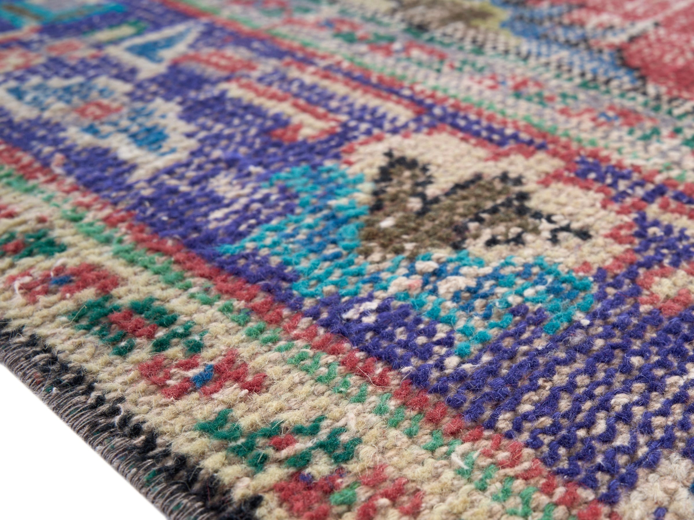 Turkish Manisa area rug in faded red and dark blue, view 6 of 10