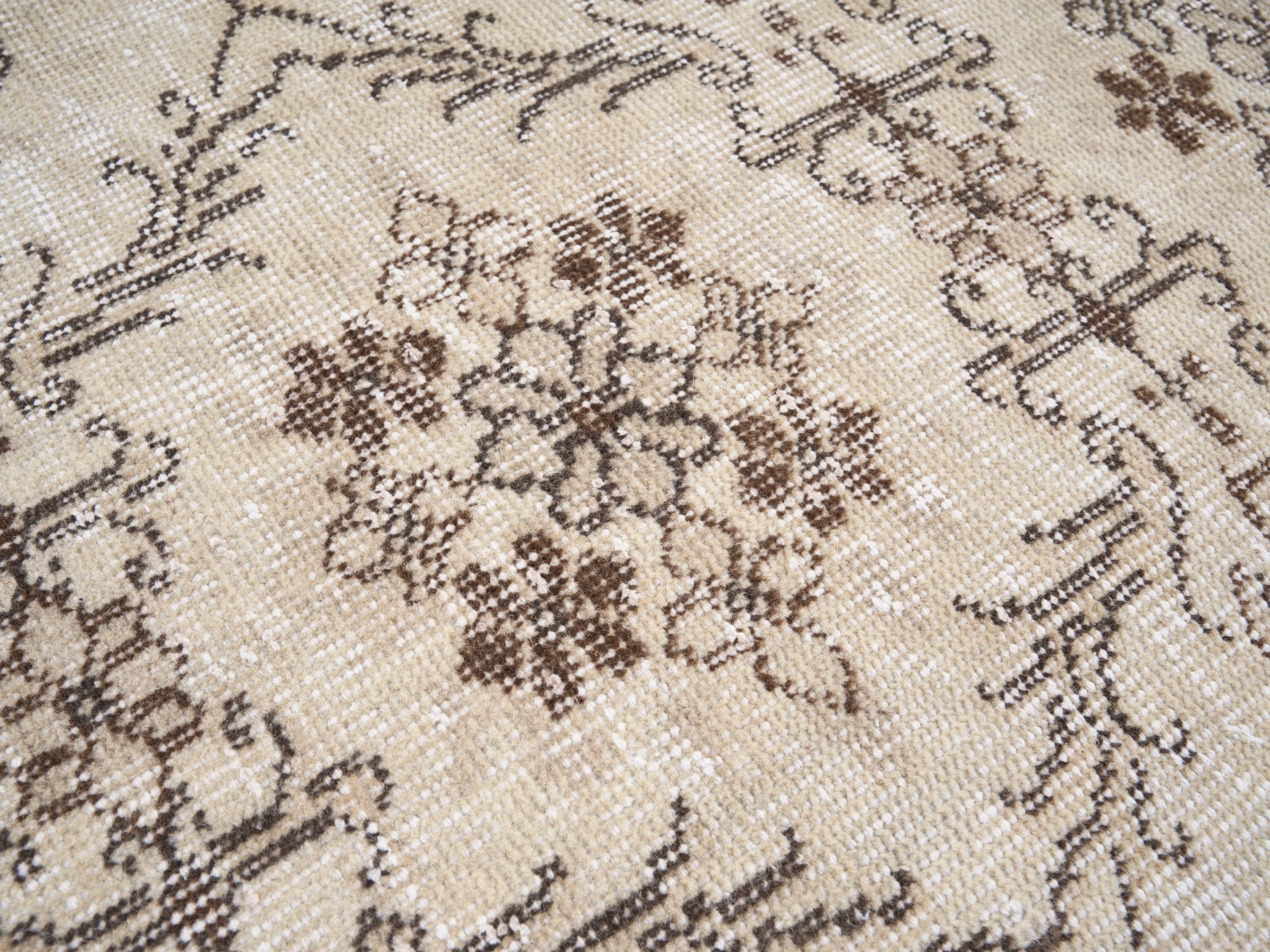 Turkish Isparta area rug in cream and taupe, view 7 of 10
