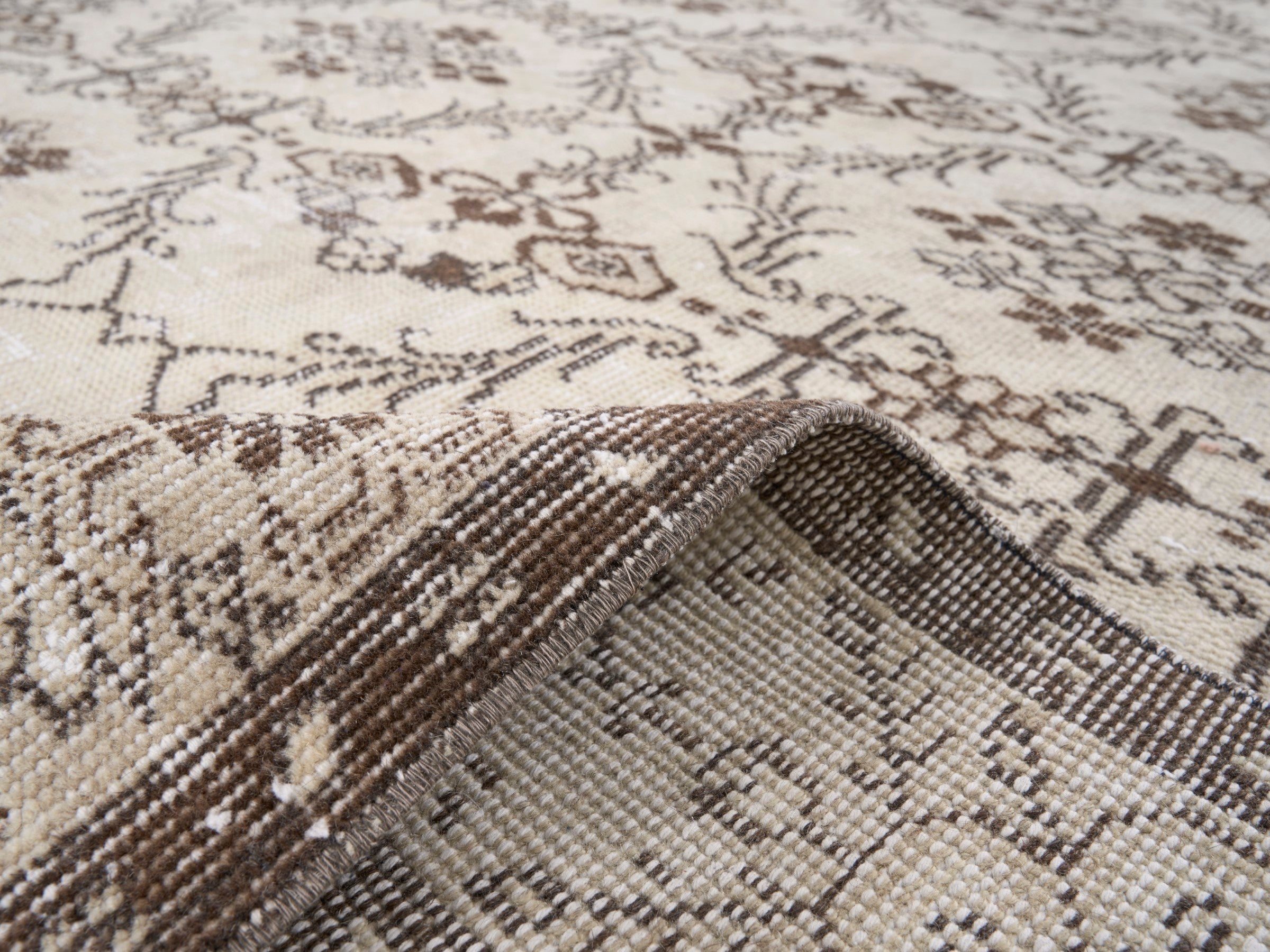 Turkish Isparta area rug in cream and taupe, view 9 of 10