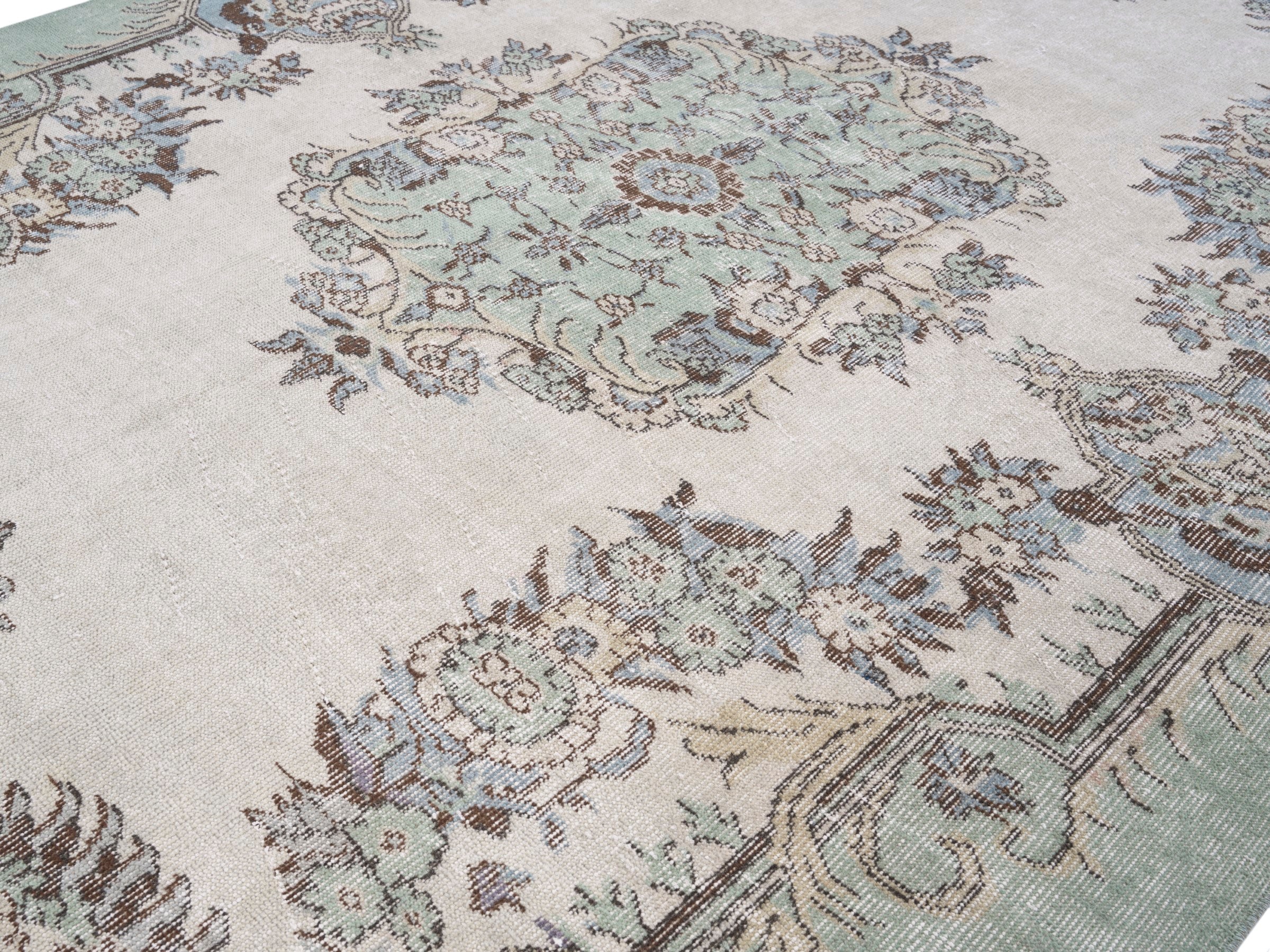 Turkish Isparta area rug in sage and off-white, view 5 of 10