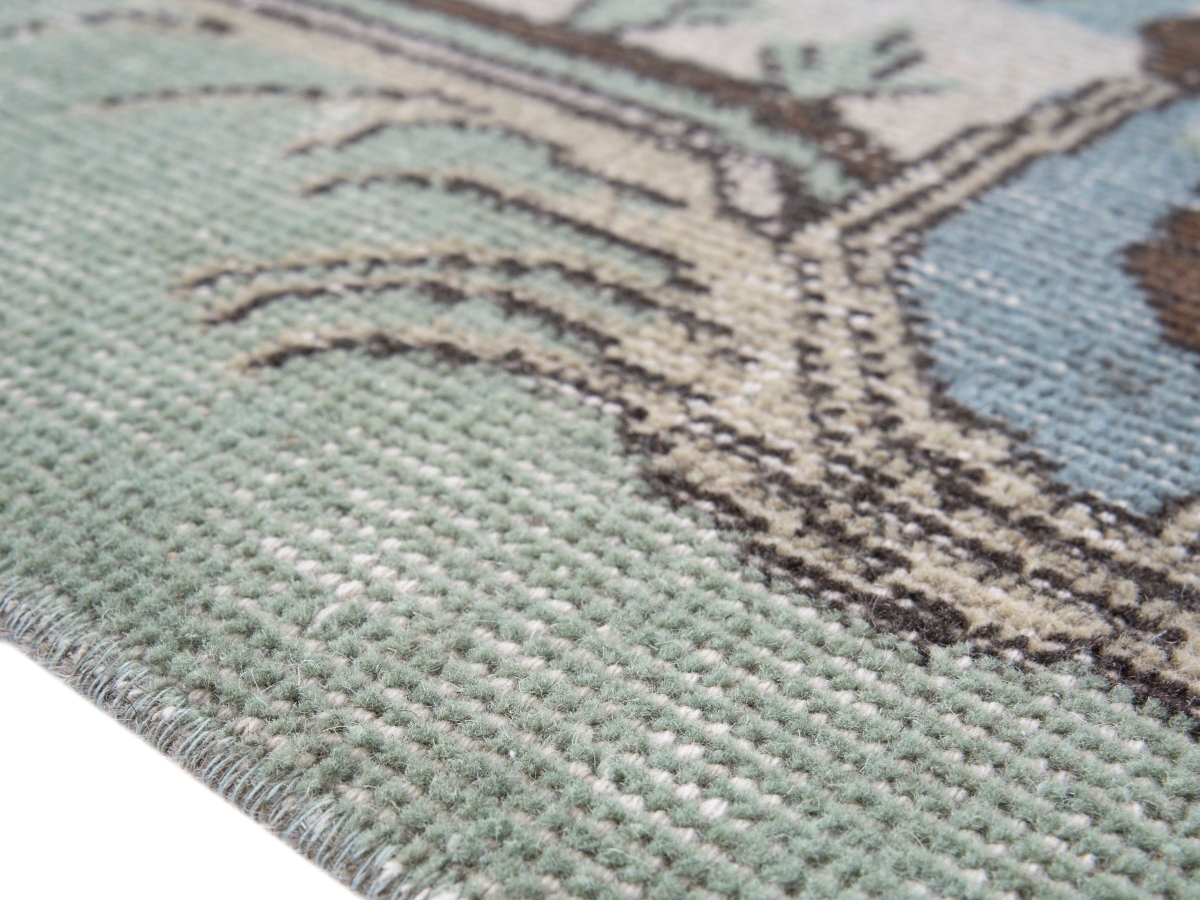 Turkish Isparta area rug in sage and off-white, view 6 of 10