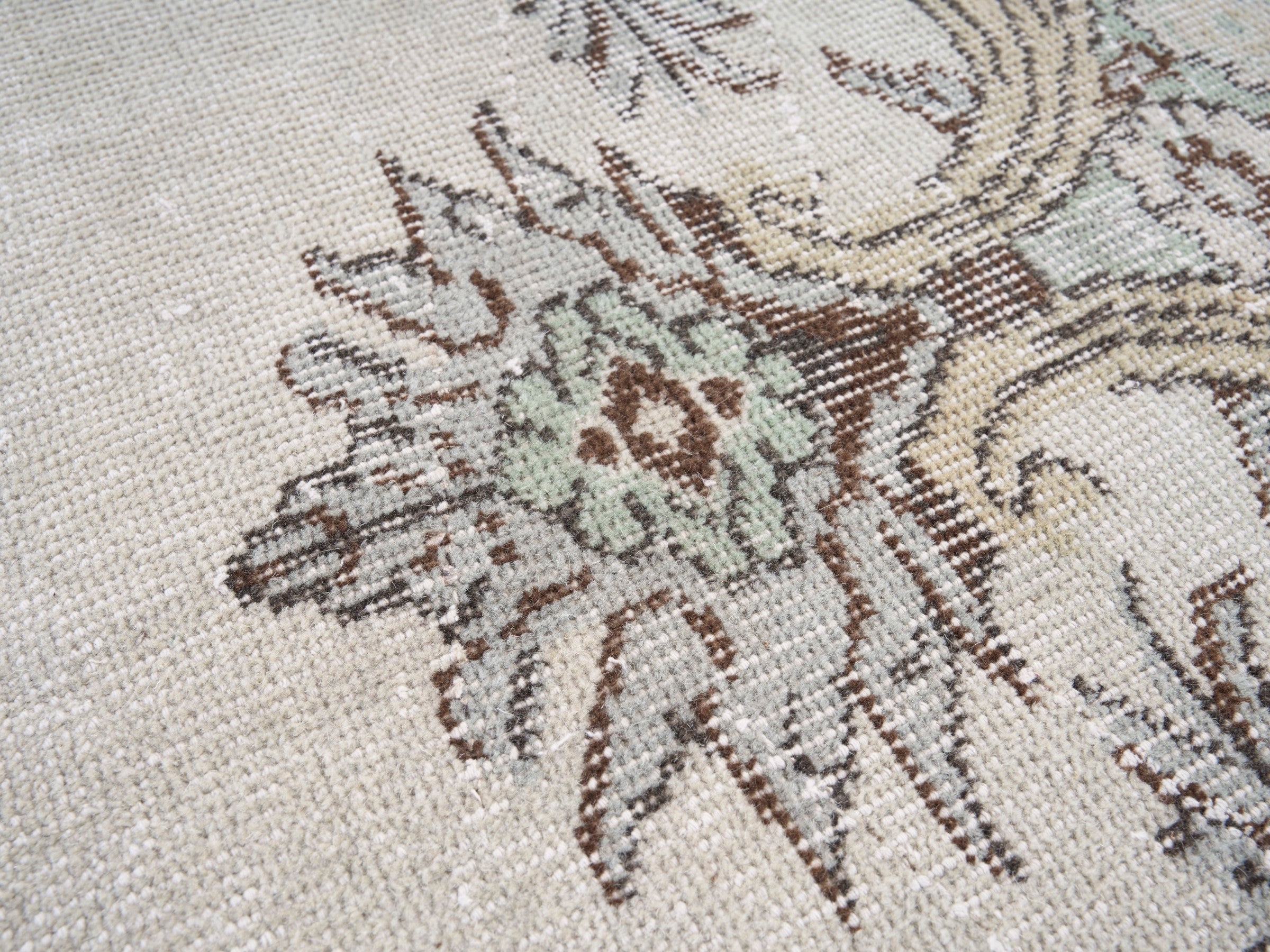 Turkish Isparta area rug in sage and off-white, view 7 of 10