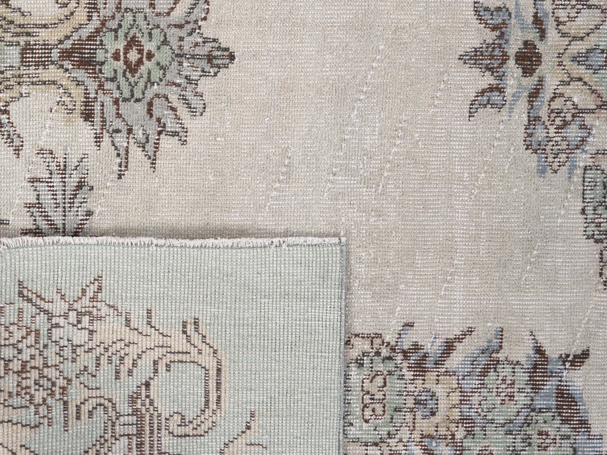 Turkish Isparta area rug in sage and off-white, view 10 of 10