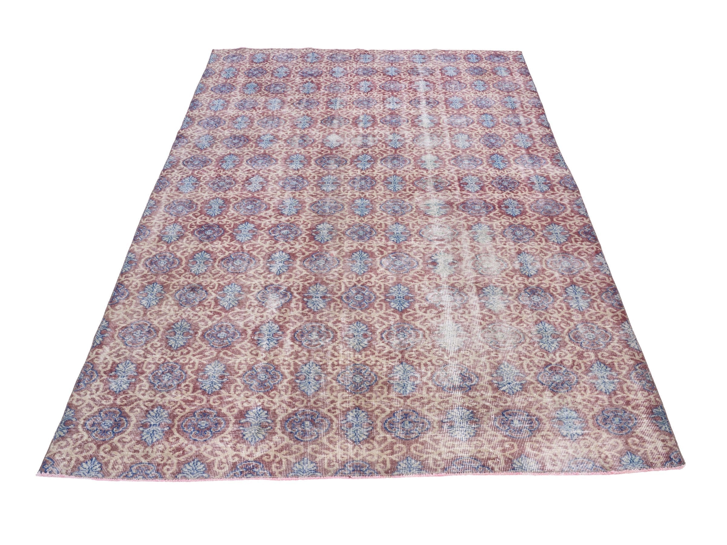Turkish Isparta area rug in beige and dusty blue, view 2 of 10