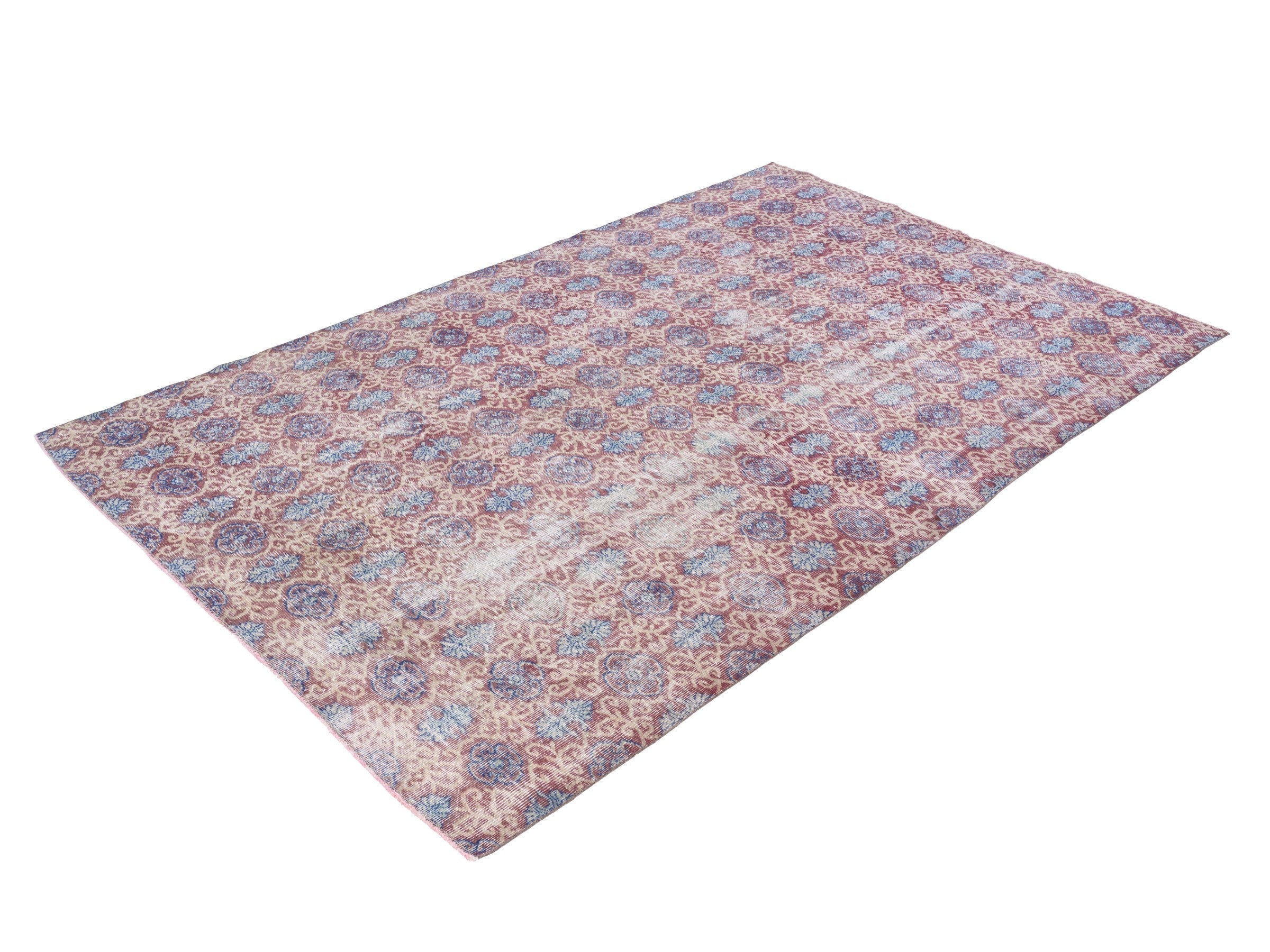 Turkish Isparta area rug in beige and dusty blue, view 3 of 10