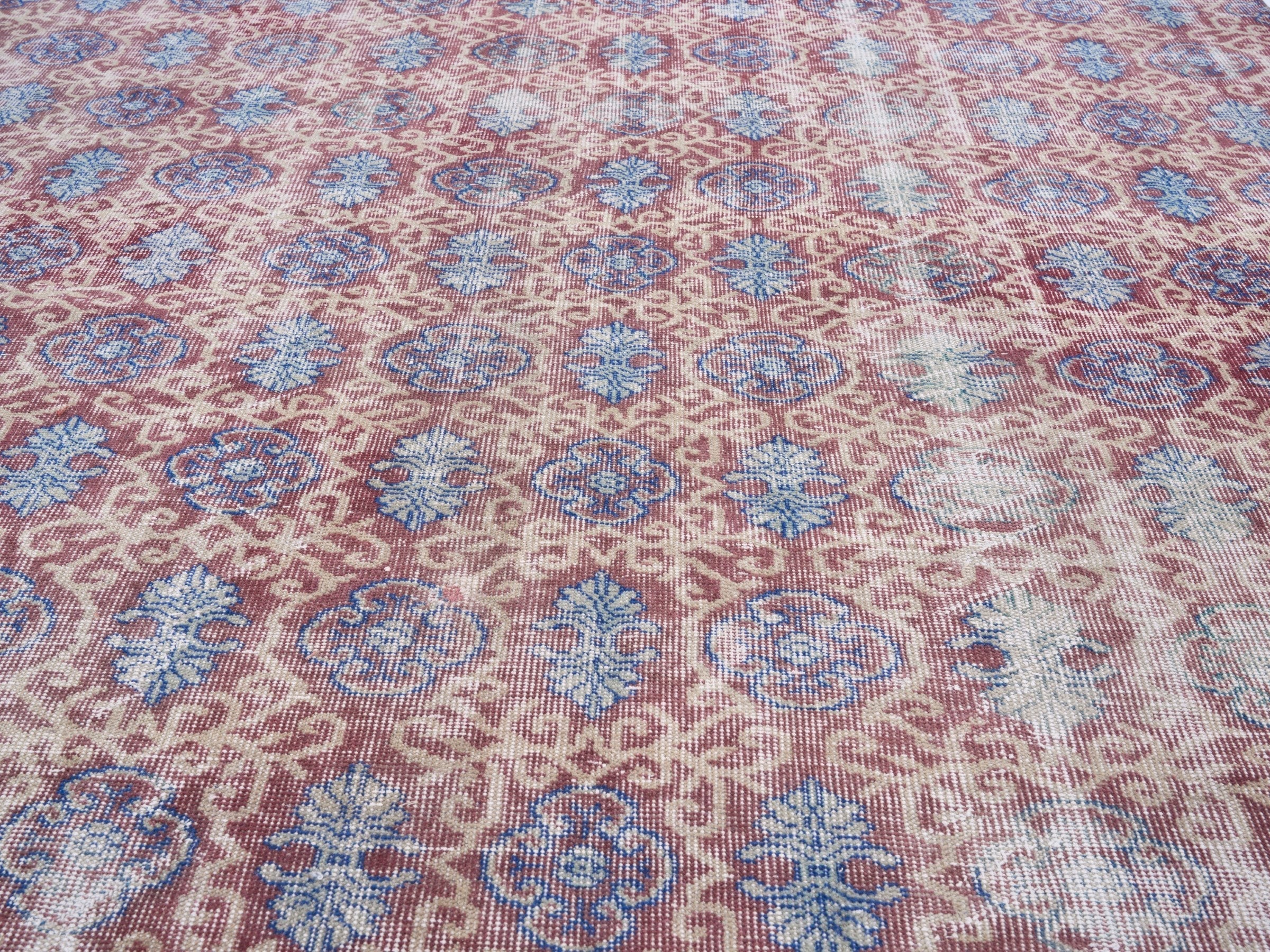 Turkish Isparta area rug in beige and dusty blue, view 4 of 10