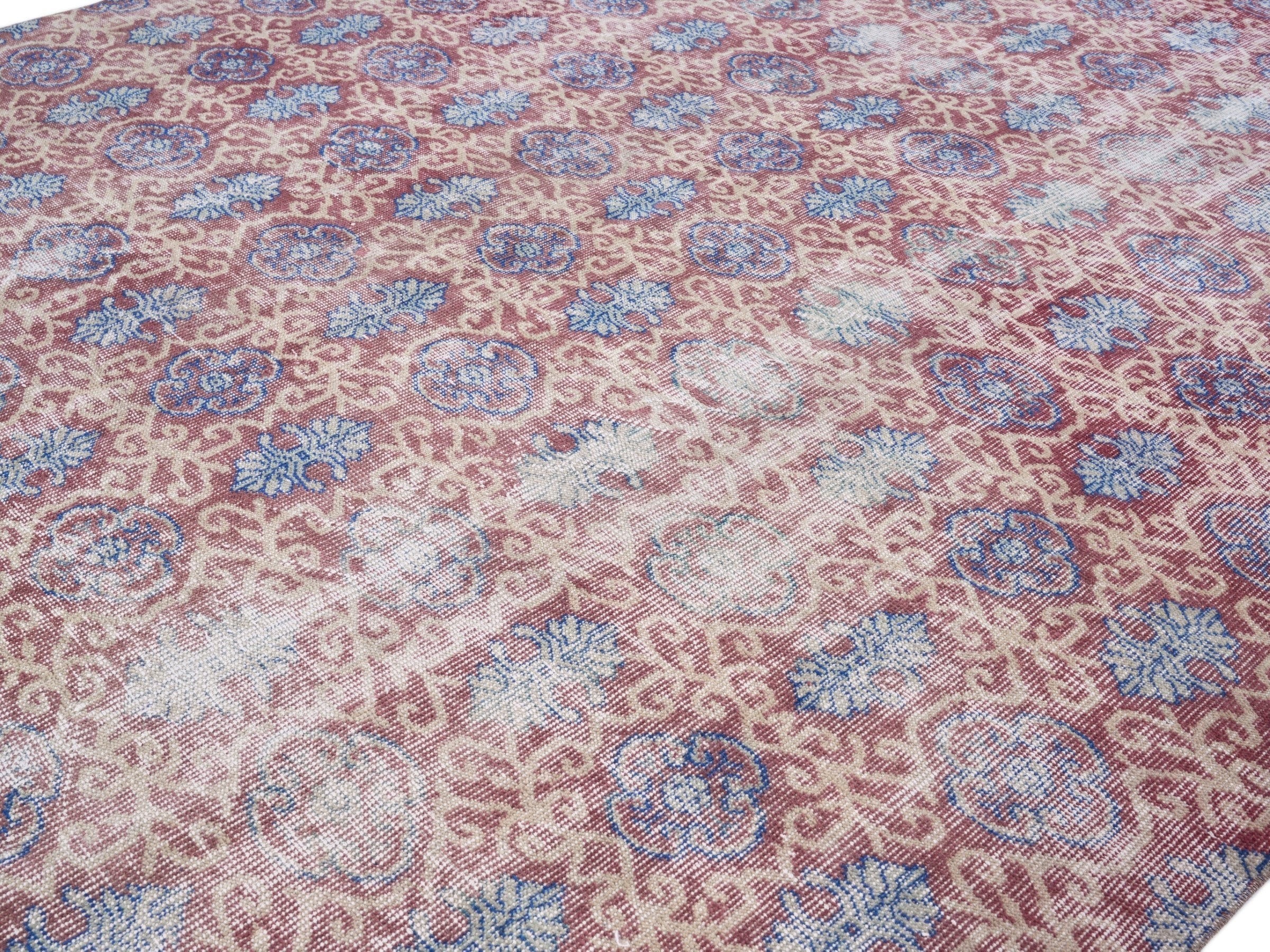 Turkish Isparta area rug in beige and dusty blue, view 5 of 10