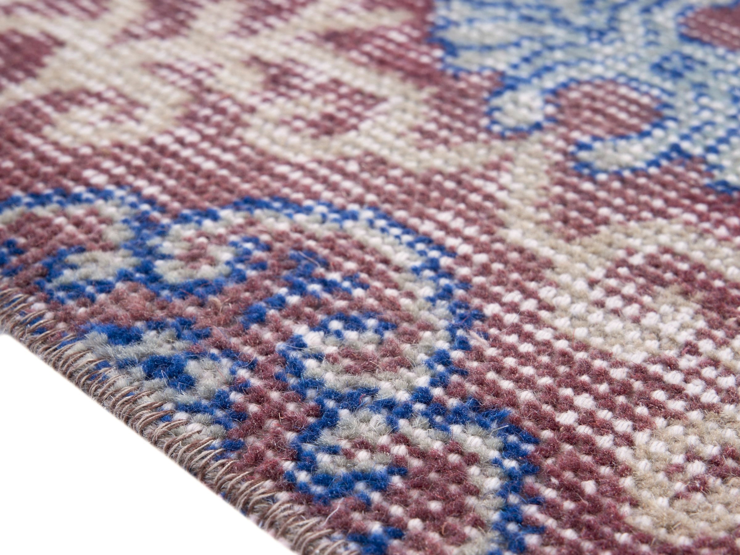 Turkish Isparta area rug in beige and dusty blue, view 6 of 10