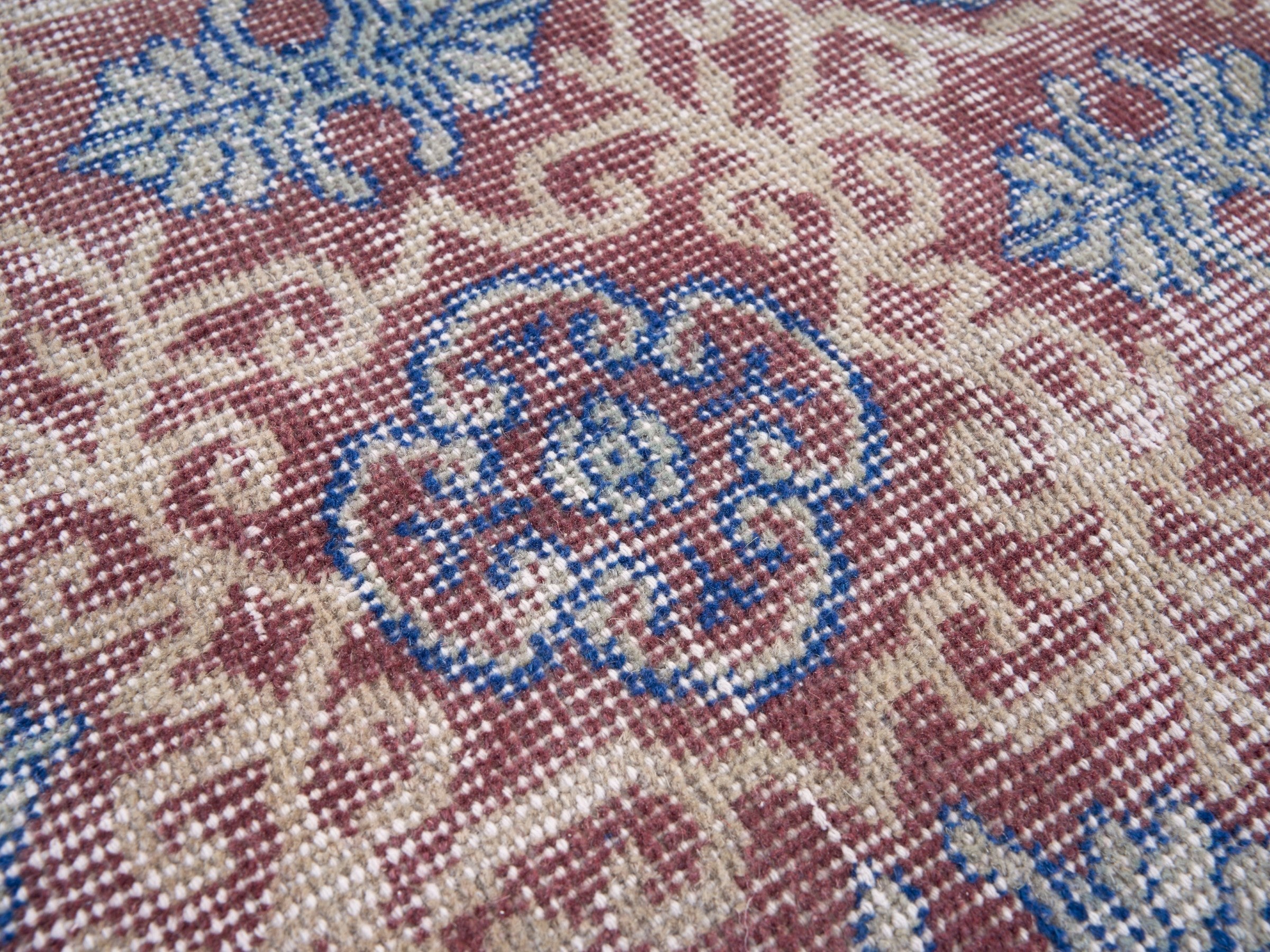 Turkish Isparta area rug in beige and dusty blue, view 7 of 10