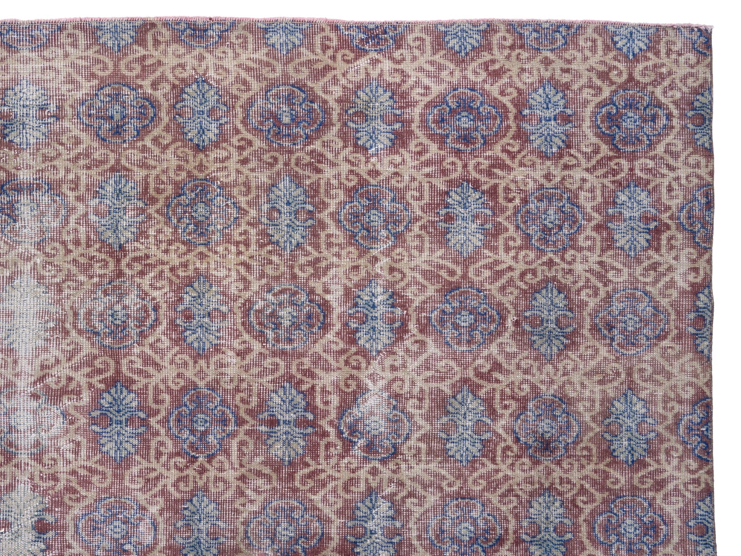 Turkish Isparta area rug in beige and dusty blue, view 8 of 10