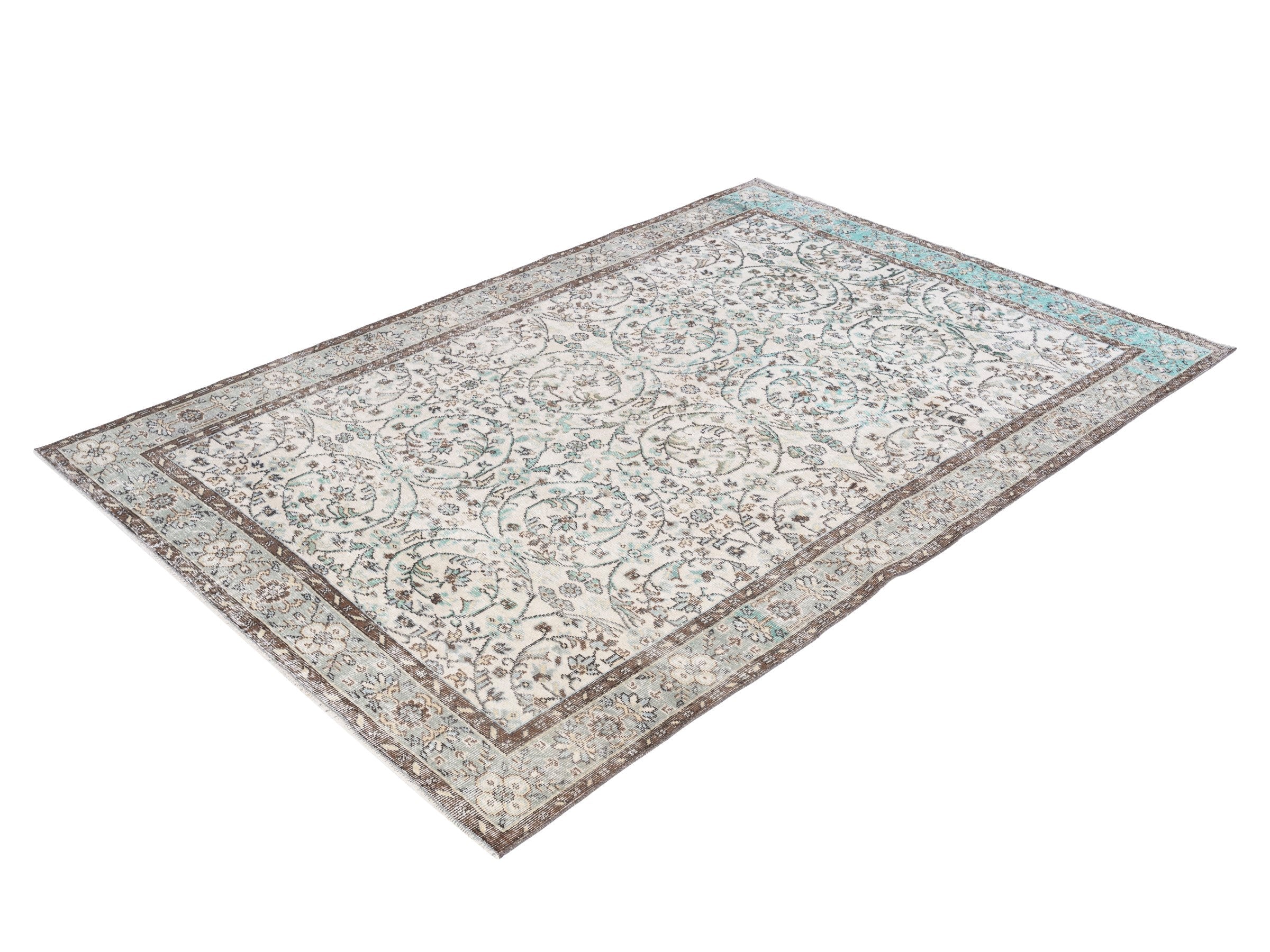 Turkish Isparta area rug in ivory and olive, view 3 of 10