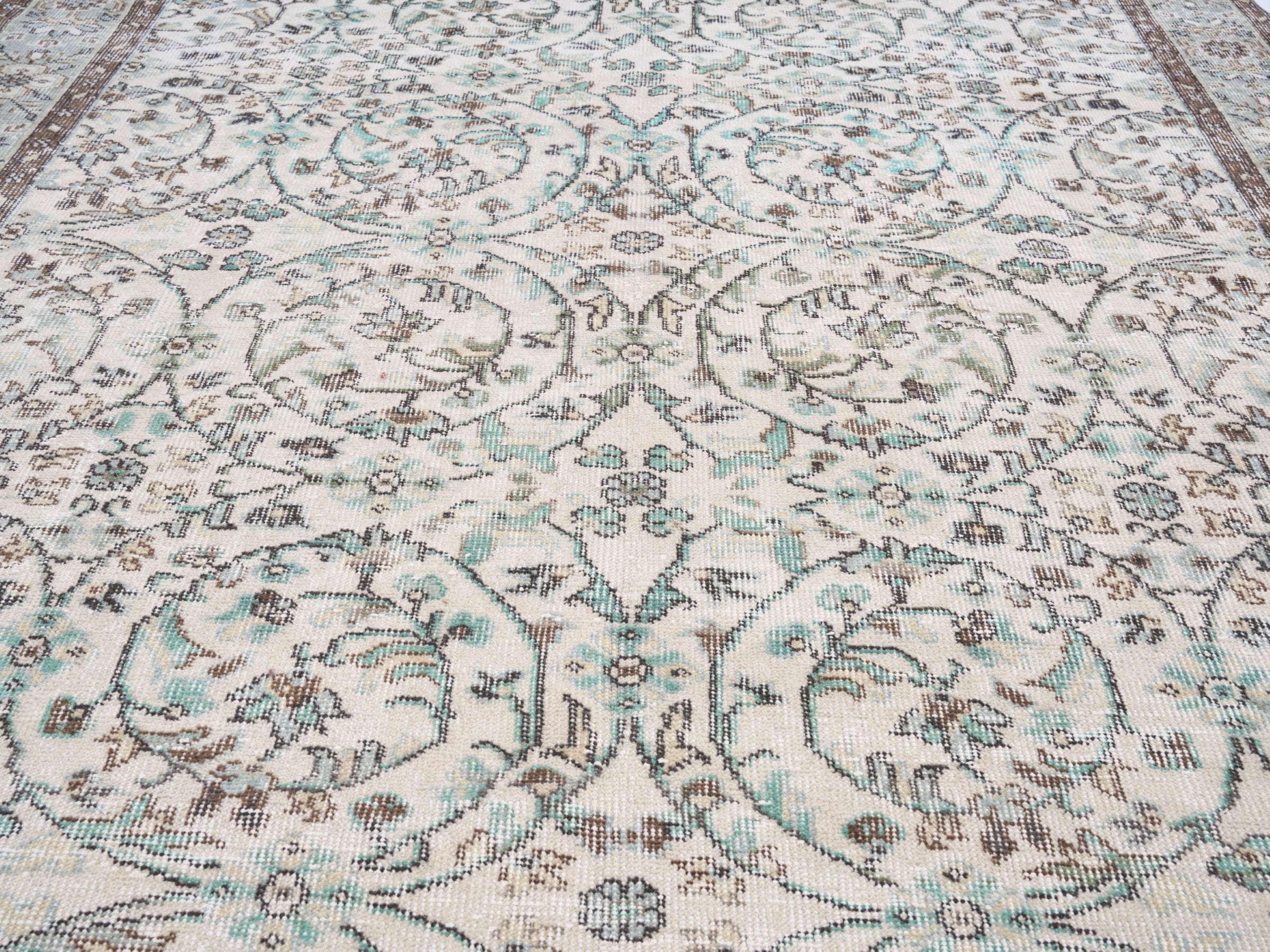 Turkish Isparta area rug in ivory and olive, view 4 of 10