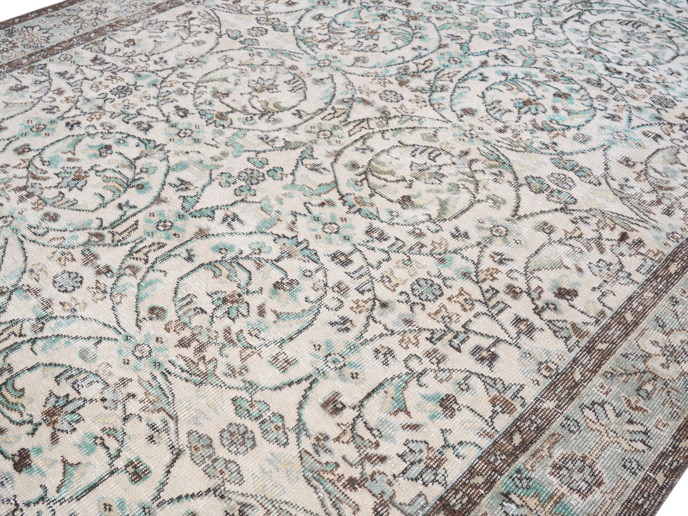 Turkish Isparta area rug in ivory and olive, view 5 of 10