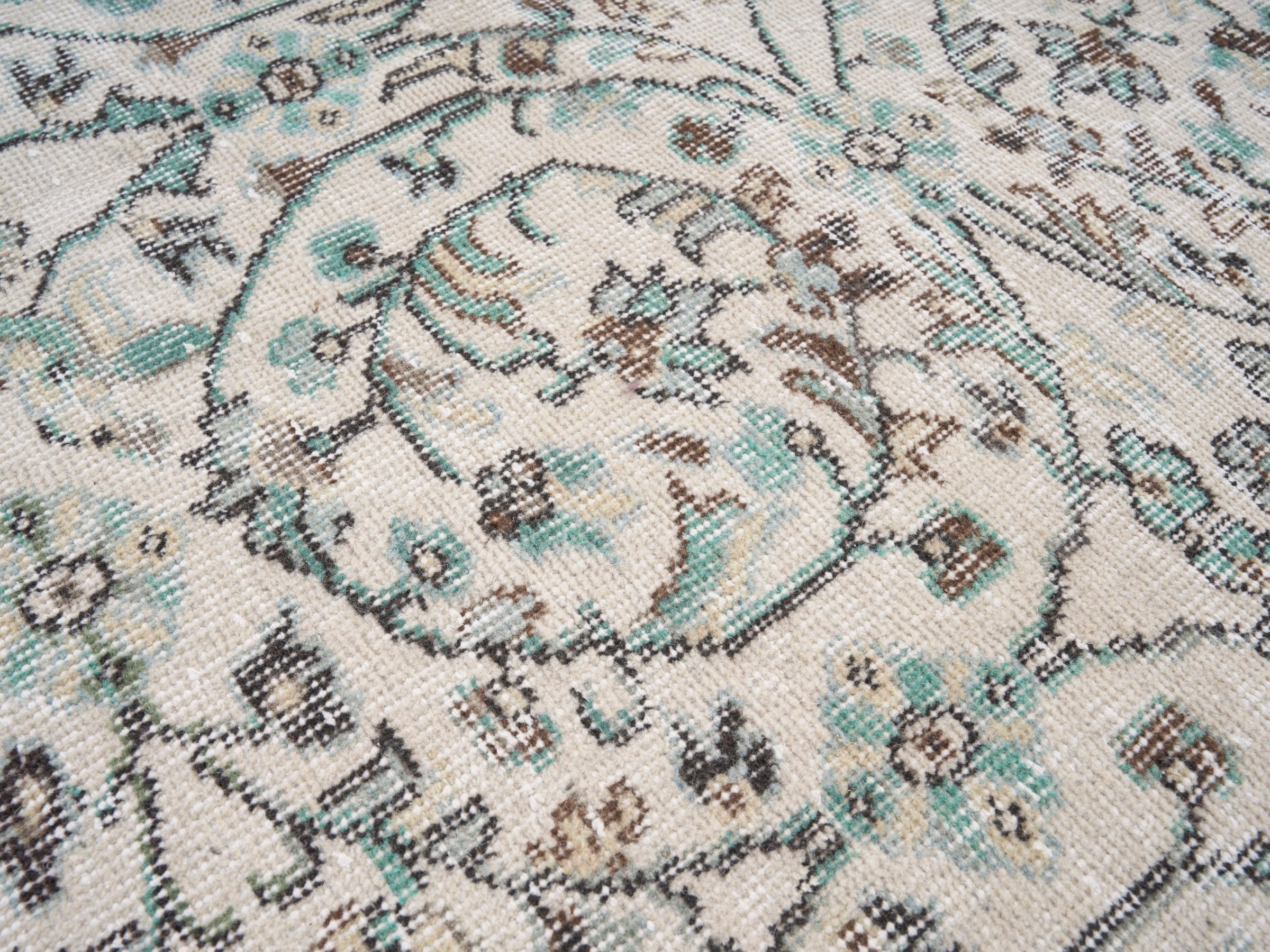Turkish Isparta area rug in ivory and olive, view 7 of 10