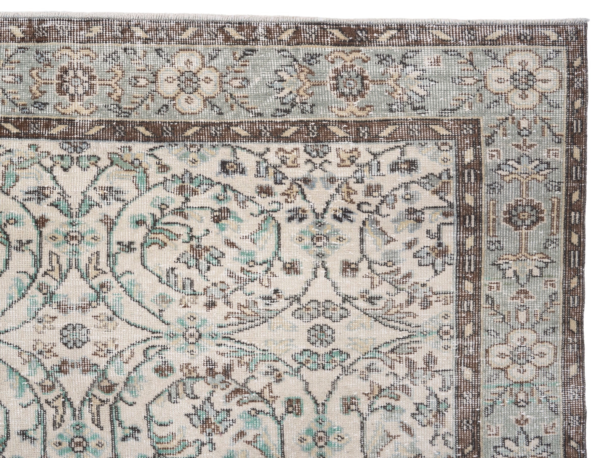Turkish Isparta area rug in ivory and olive, view 8 of 10