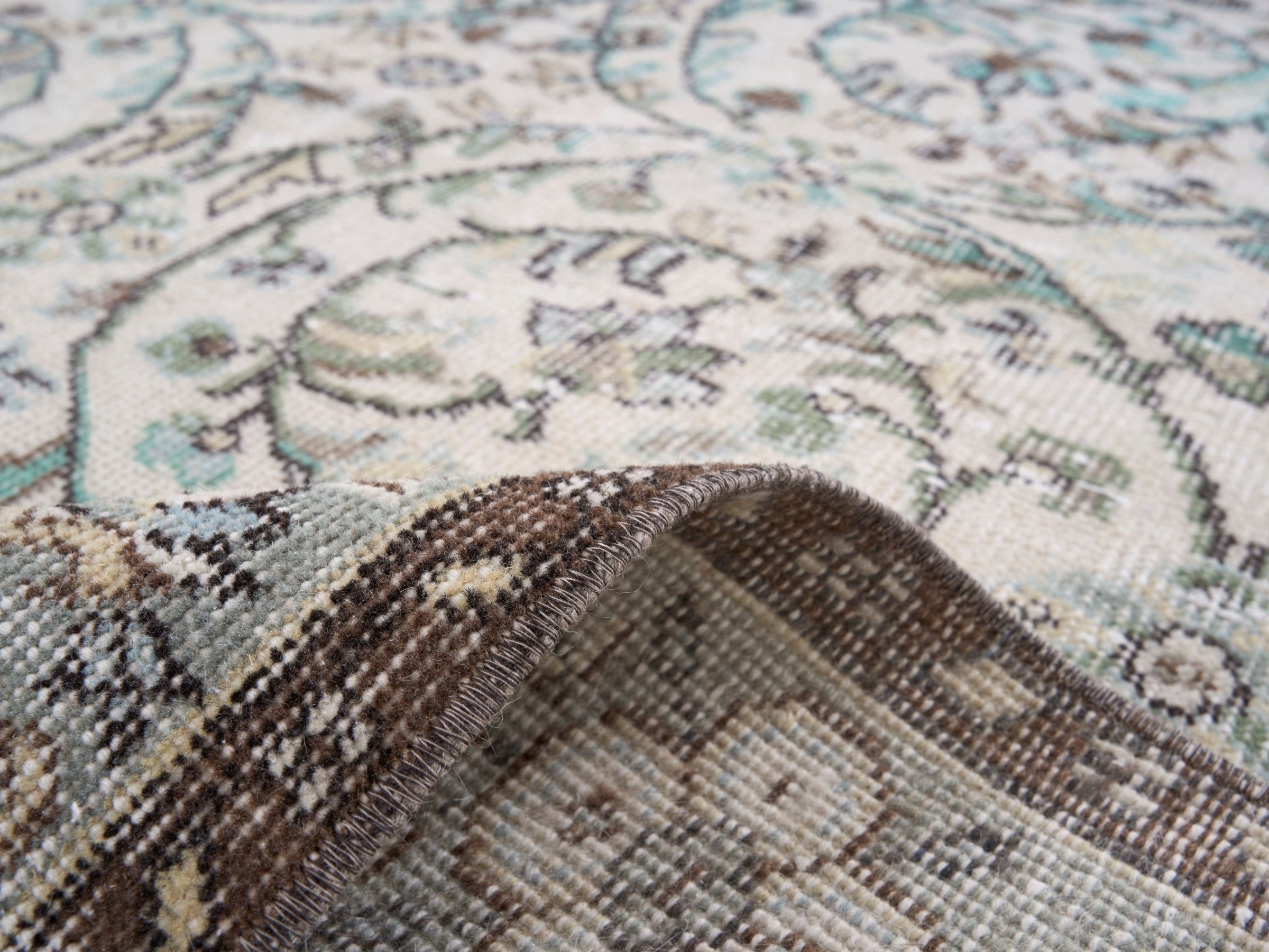 Turkish Isparta area rug in ivory and olive, view 9 of 10