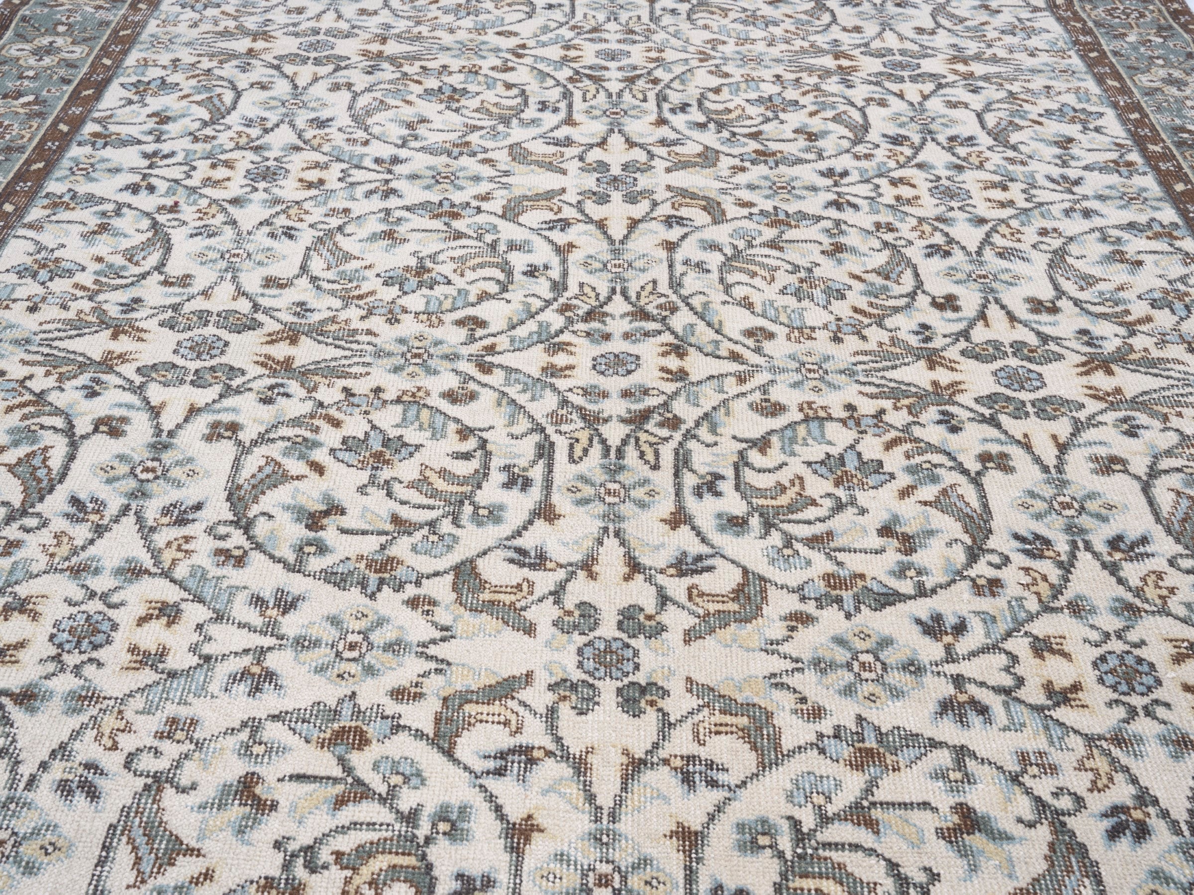 Turkish Isparta area rug in ivory and sage, view 4 of 10