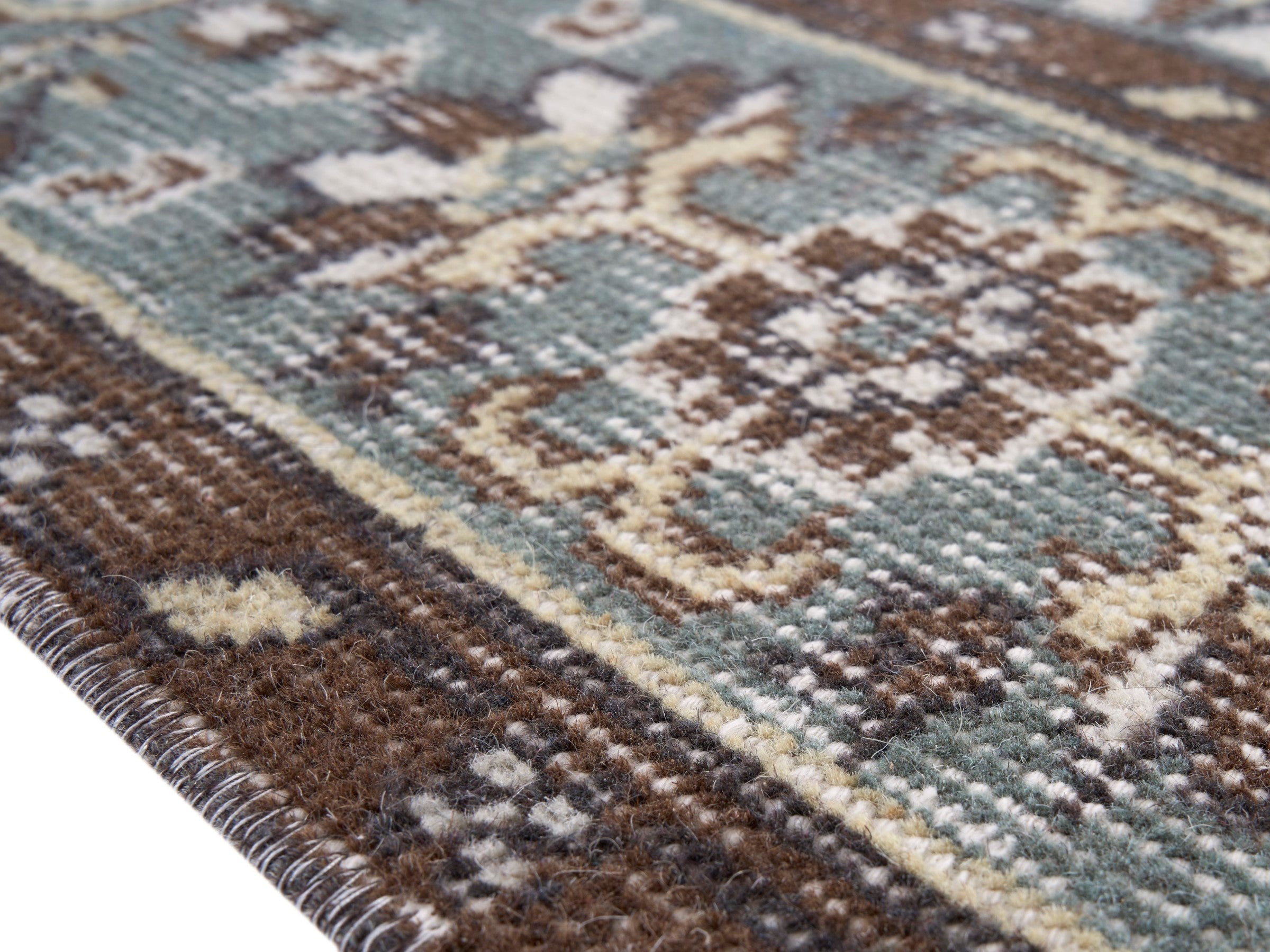 Turkish Isparta area rug in ivory and sage, view 6 of 10