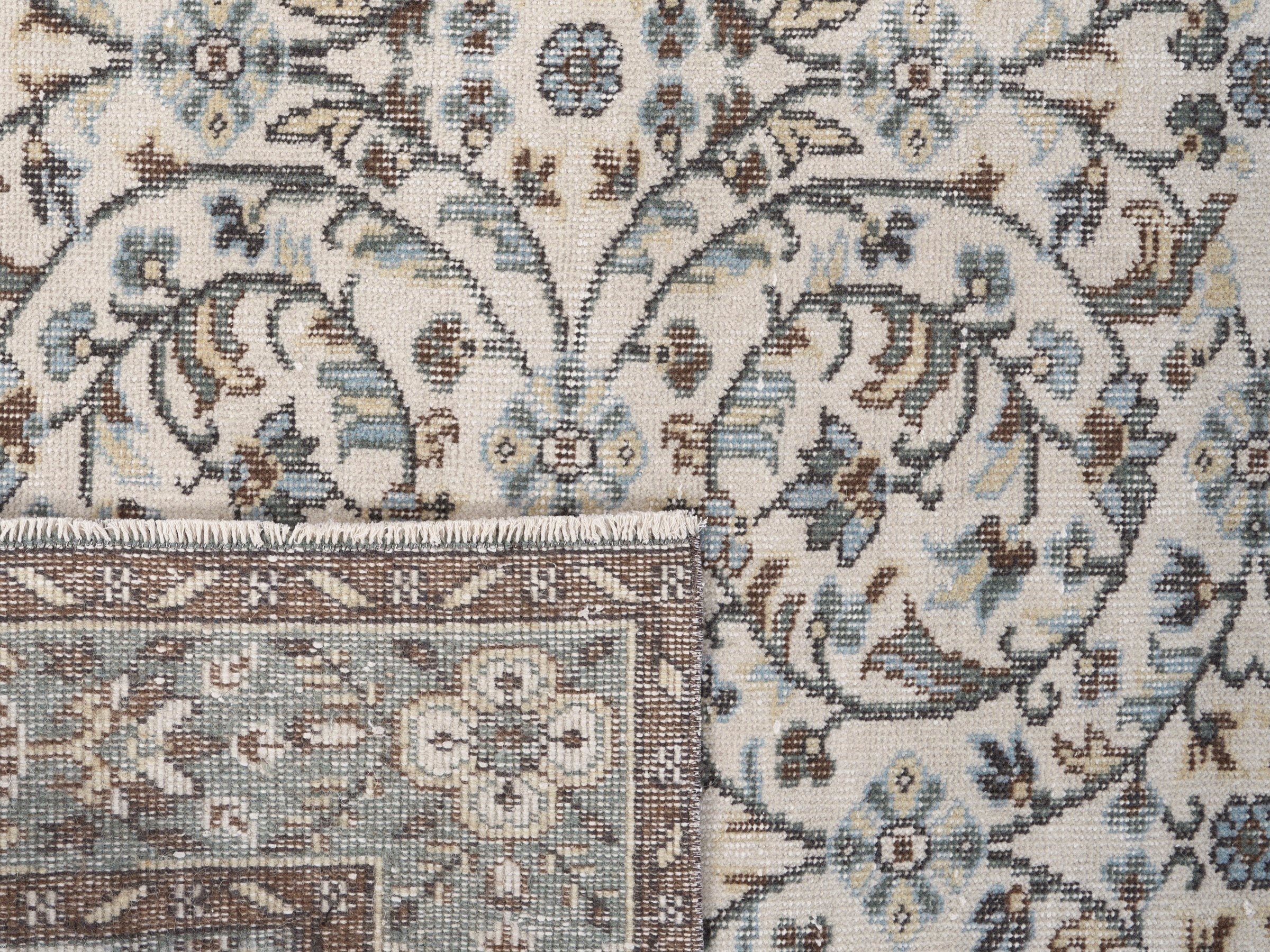 Turkish Isparta area rug in ivory and sage, view 10 of 10