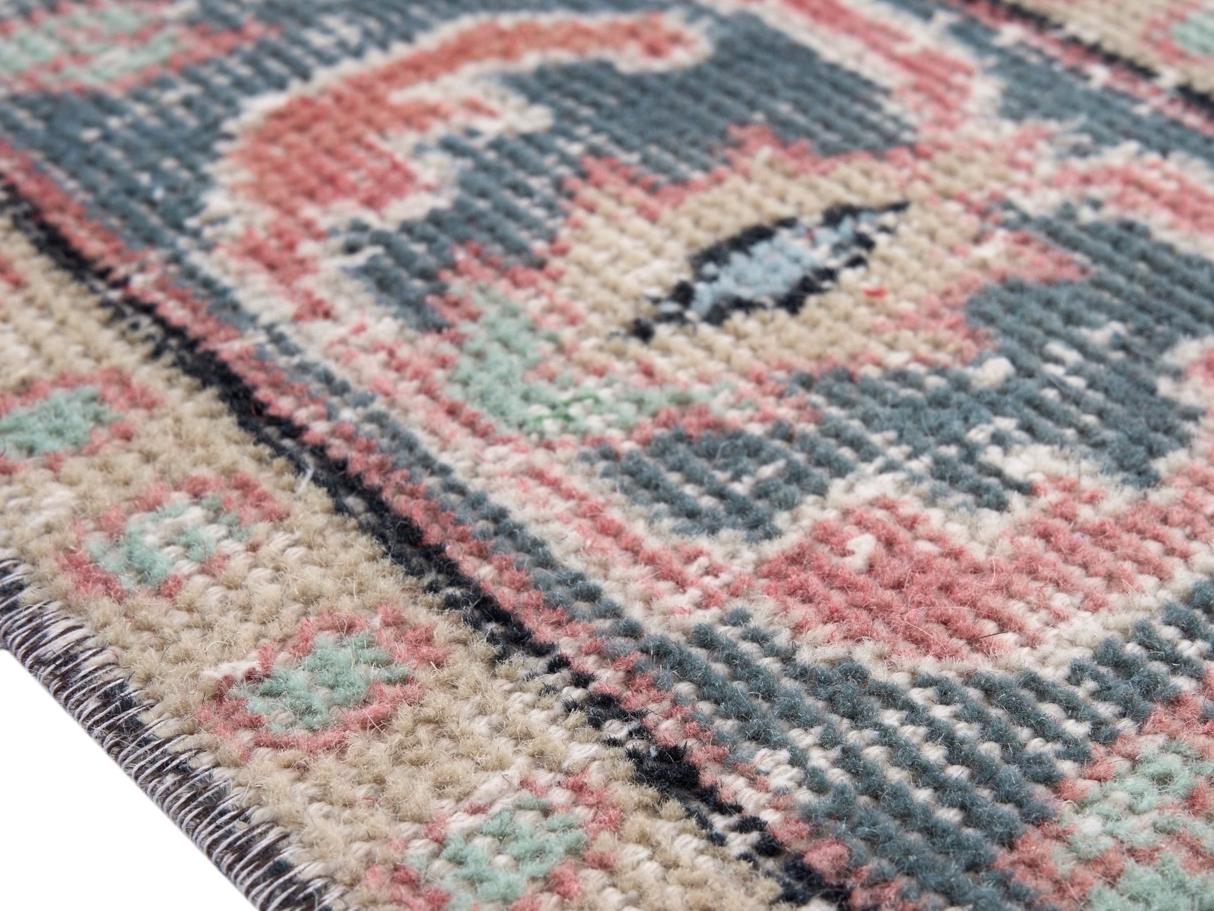 Turkish Isparta area rug in dusty rose and blue gray, view 6 of 10