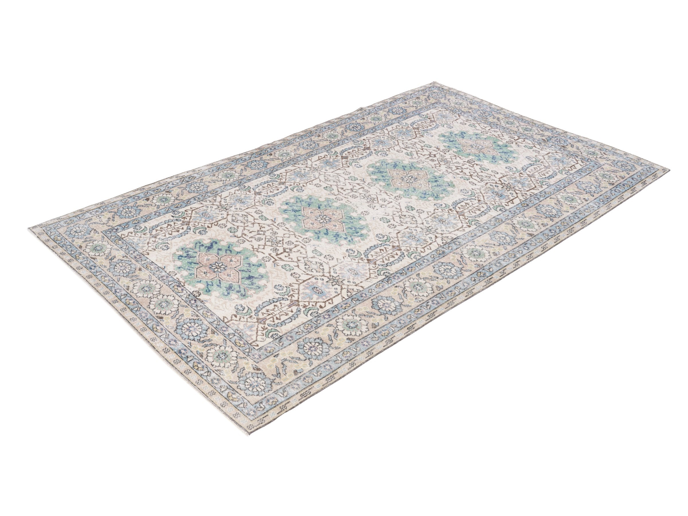 Turkish Isparta area rug in cream and blue gray, view 3 of 10