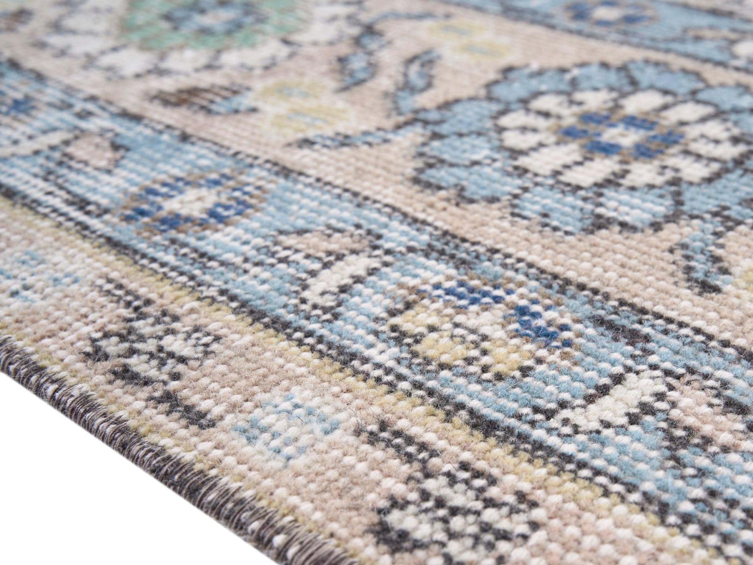 Turkish Isparta area rug in cream and blue gray, view 6 of 10